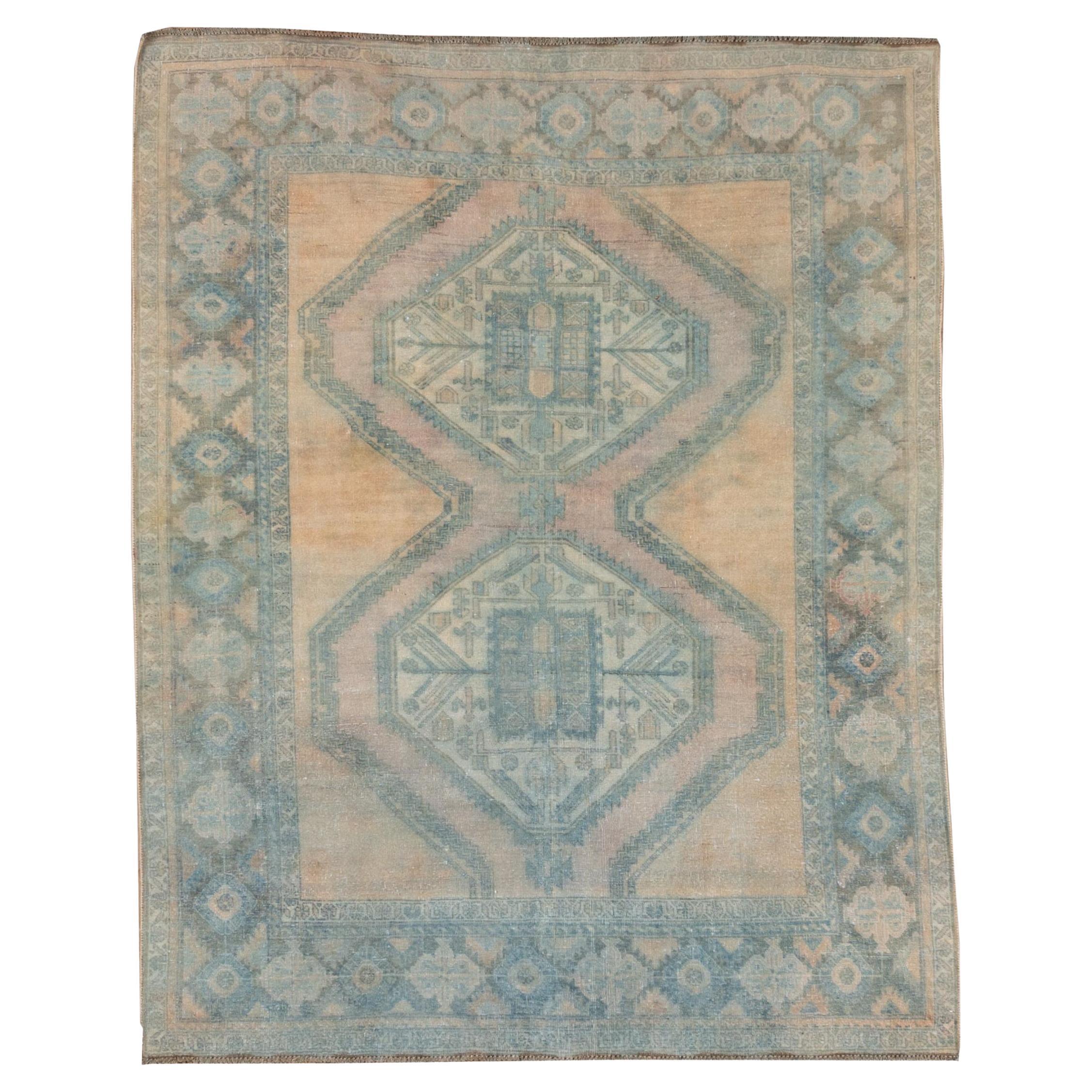 Soft Toned Tribal Persian Afshar Rug, Blue & Beige Palette For Sale