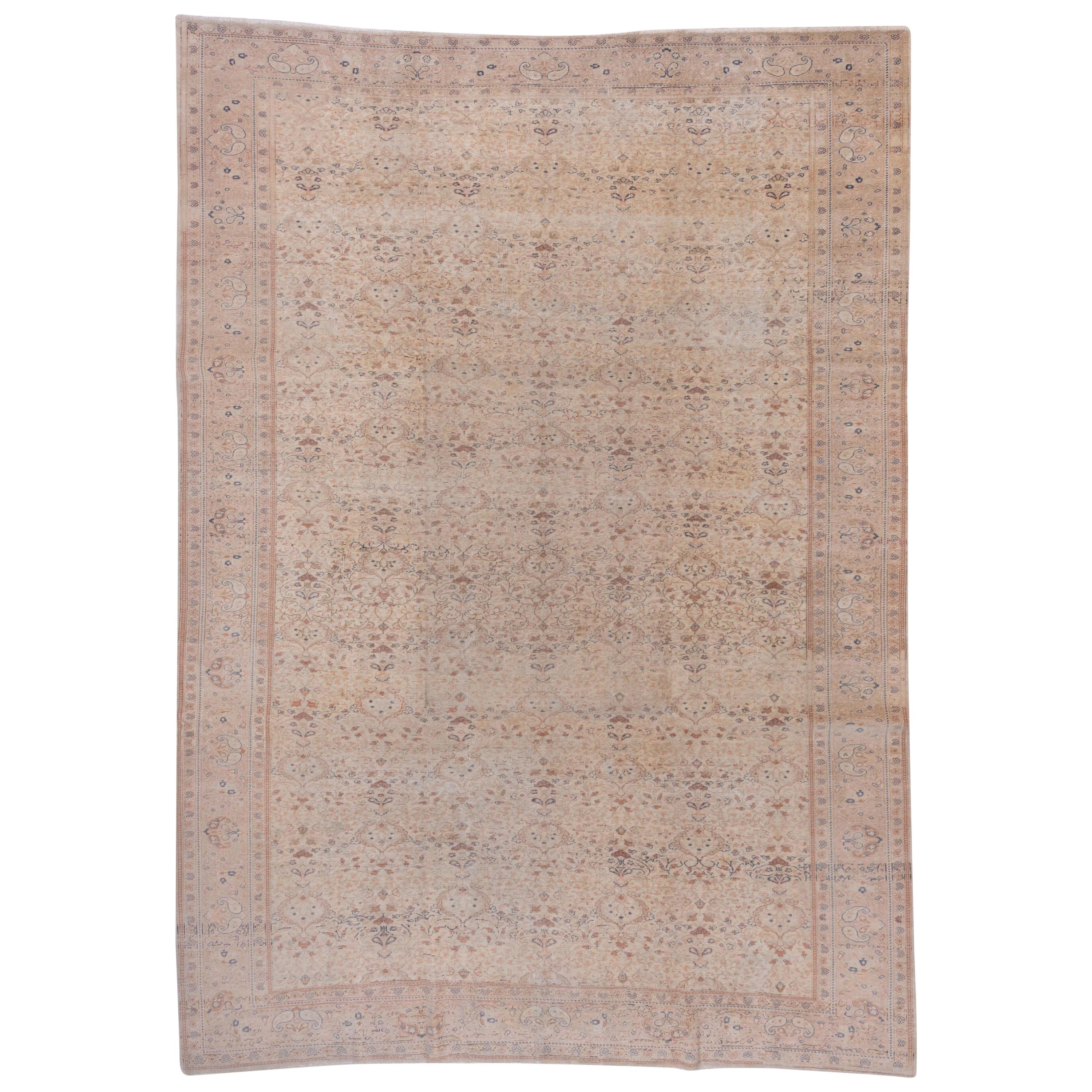 Soft Toned Turkish Oushak Rug, Blue Peach Accents, All-Over Field, circa 1930s