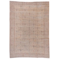 Soft Toned Turkish Oushak Rug, Blue Peach Accents, All-Over Field, circa 1930s