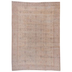 Soft Toned Turkish Oushak Rug, Blue Peach Accents, All-Over Field, circa 1930s