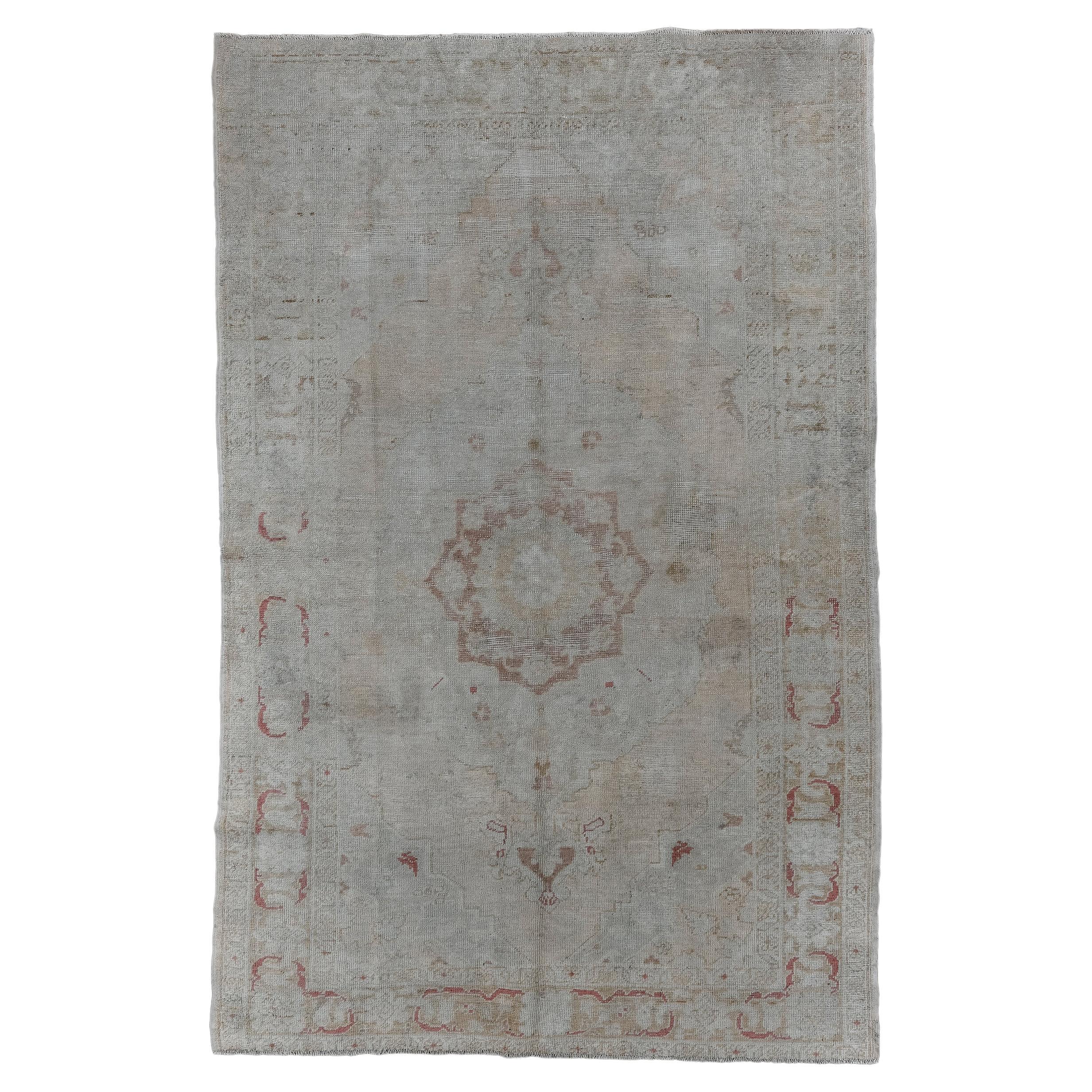 Soft Toned Turkish Oushak with Flower Designs For Sale