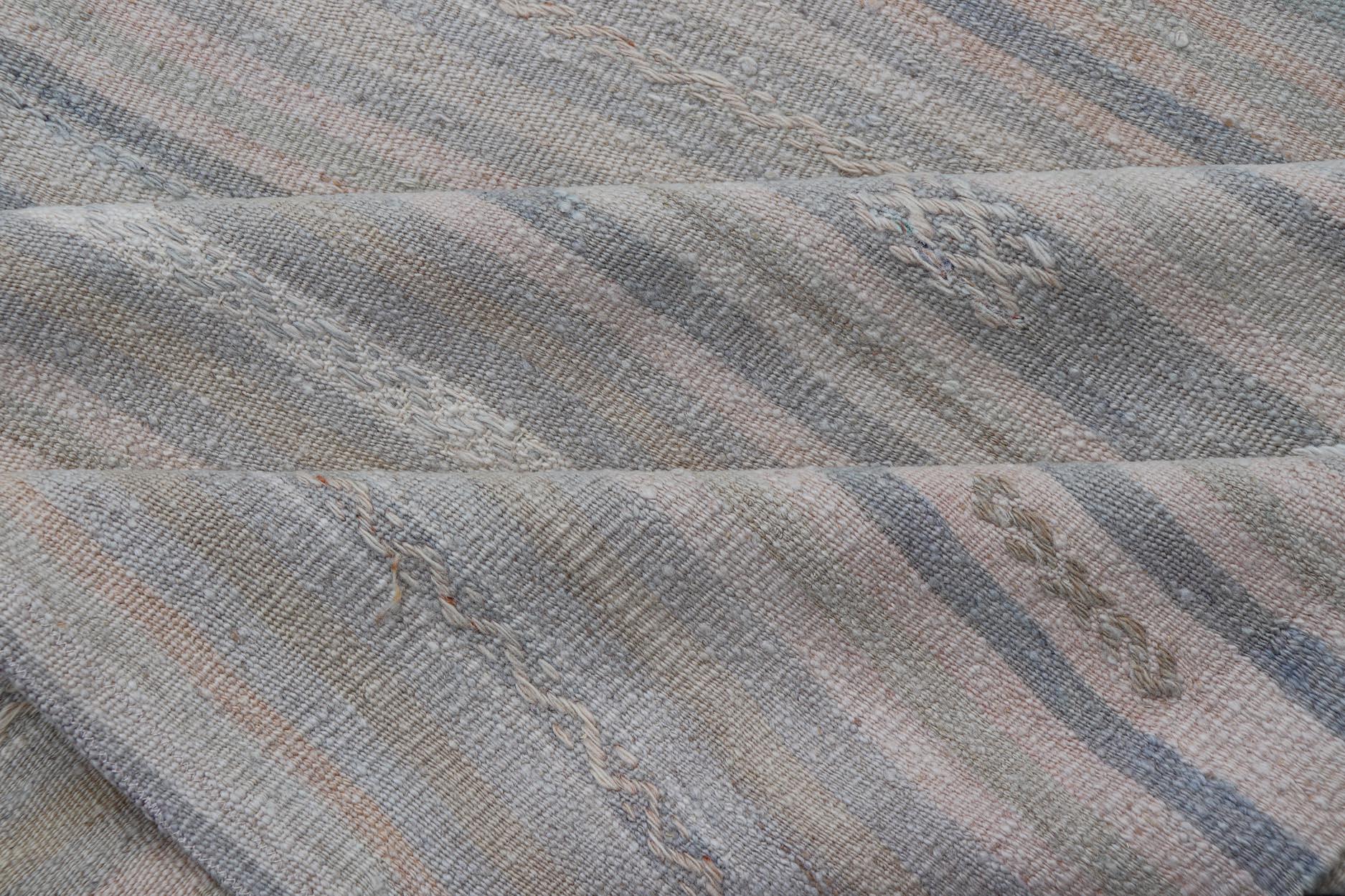 Soft-Toned Vintage Turkish Kilim Runner With Pastel Stripes 4'10