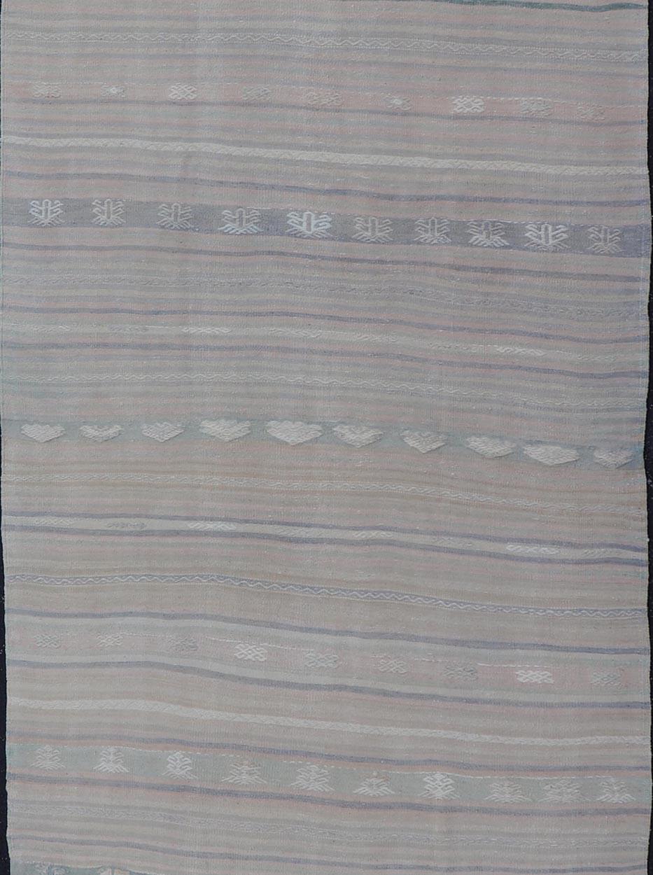 Soft-Toned Vintage Turkish Kilim Runner With Pastel Stripes 4'10