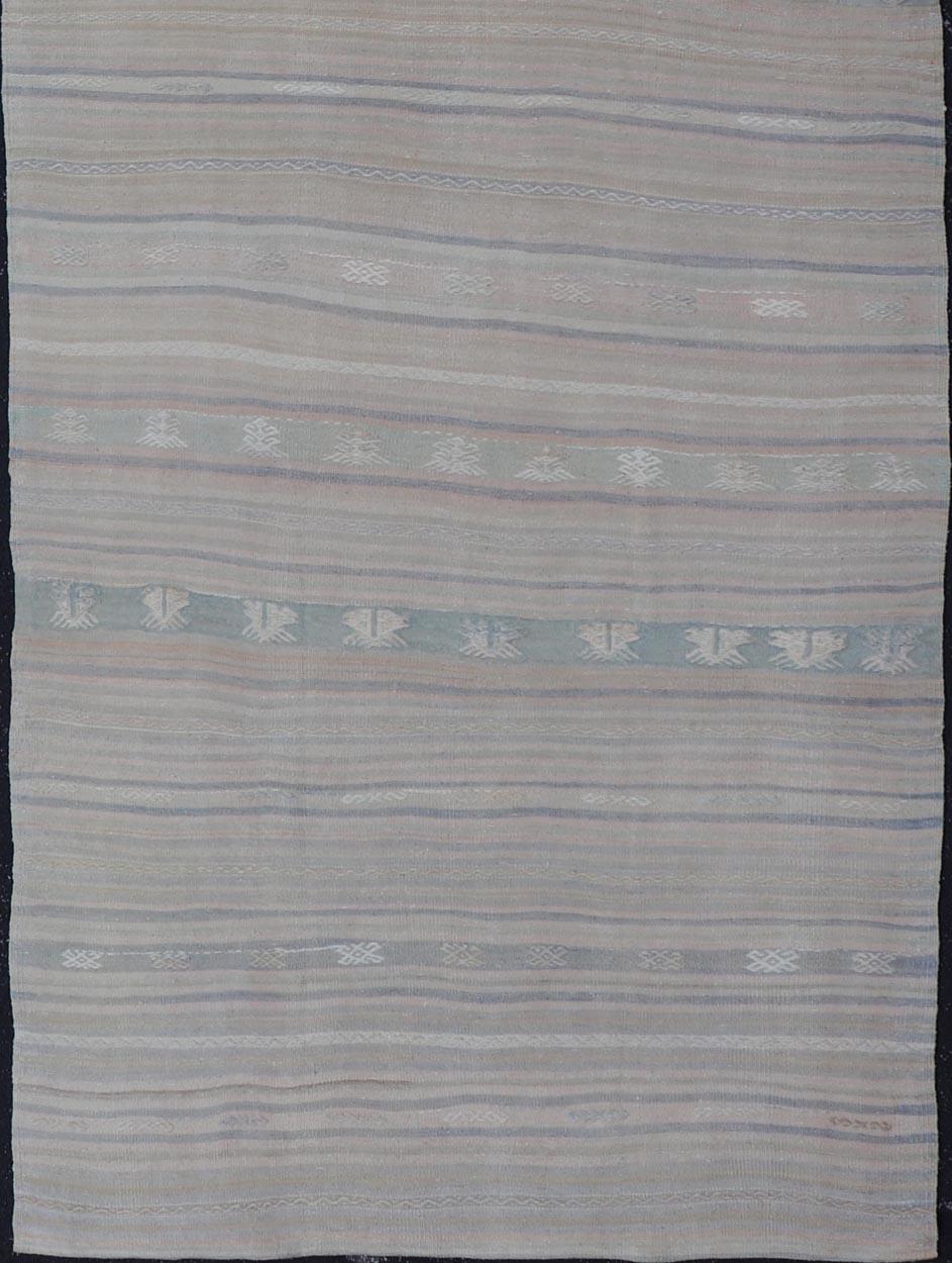 Soft-Toned Vintage Turkish Kilim Runner With Pastel Stripes 4'10
