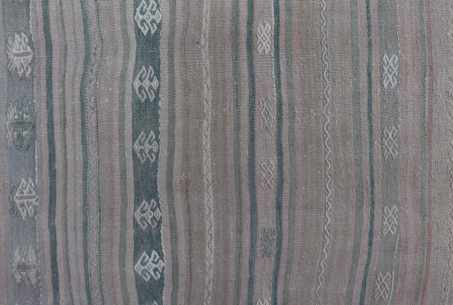 Soft-Toned Vintage Turkish Kilim Runner With Pastel Stripes 4'10