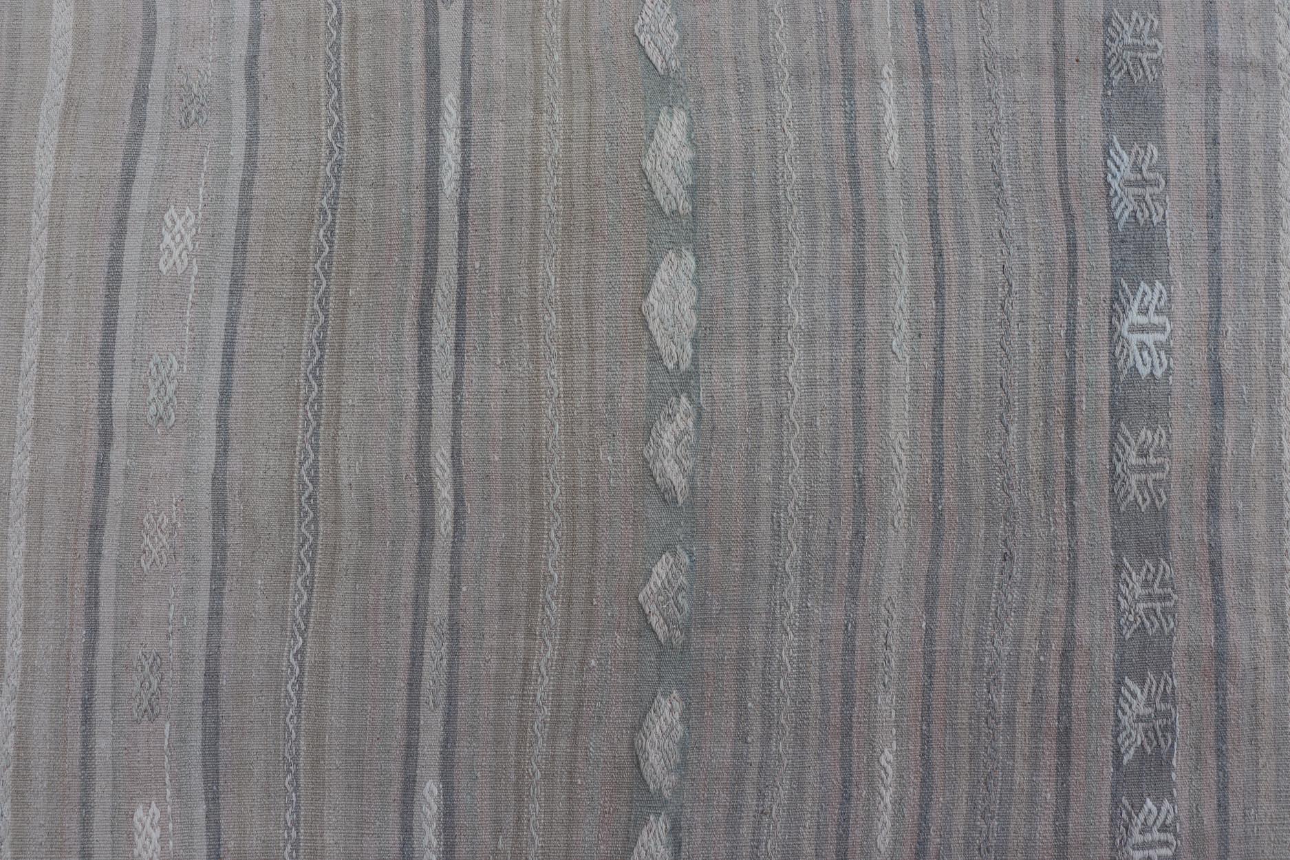 Soft-Toned Vintage Turkish Kilim Runner With Pastel Stripes 4'10