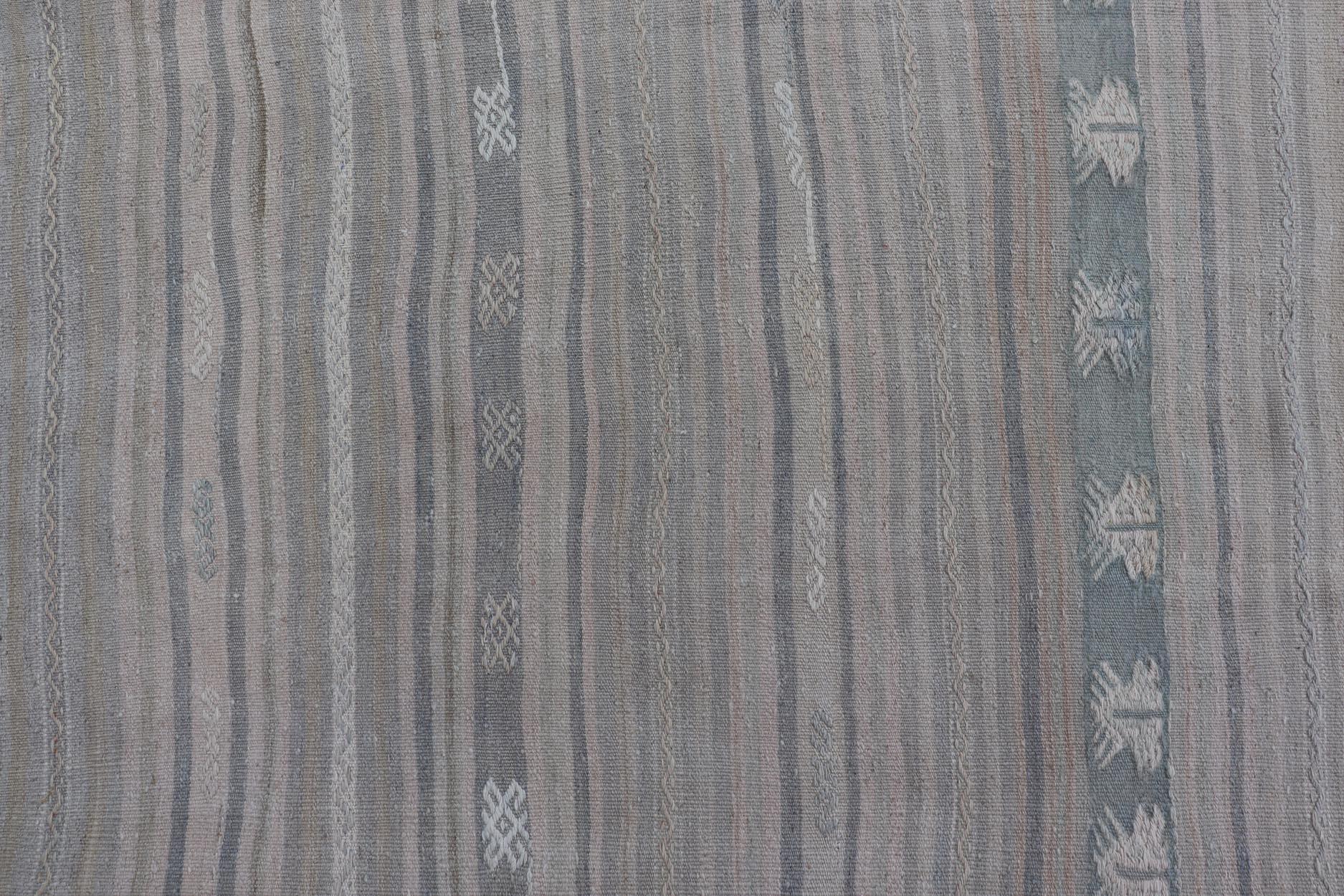 Soft-Toned Vintage Turkish Kilim Runner With Pastel Stripes 4'10
