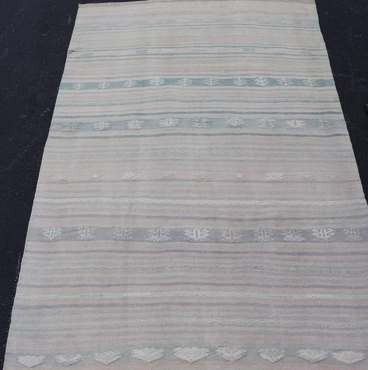 Soft-Toned Vintage Turkish Kilim Runner With Pastel Stripes 4'10
