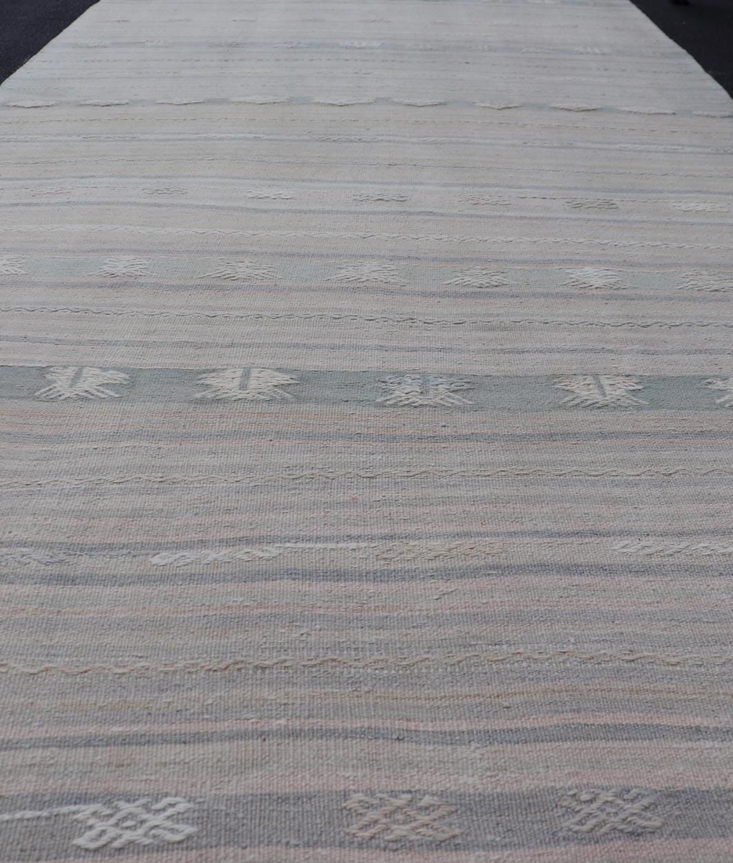 Soft-Toned Vintage Turkish Kilim Runner With Pastel Stripes 4'10