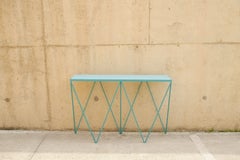 Soft Turquoise Giraffe Console Table with Linseed Linoleum Table Top
