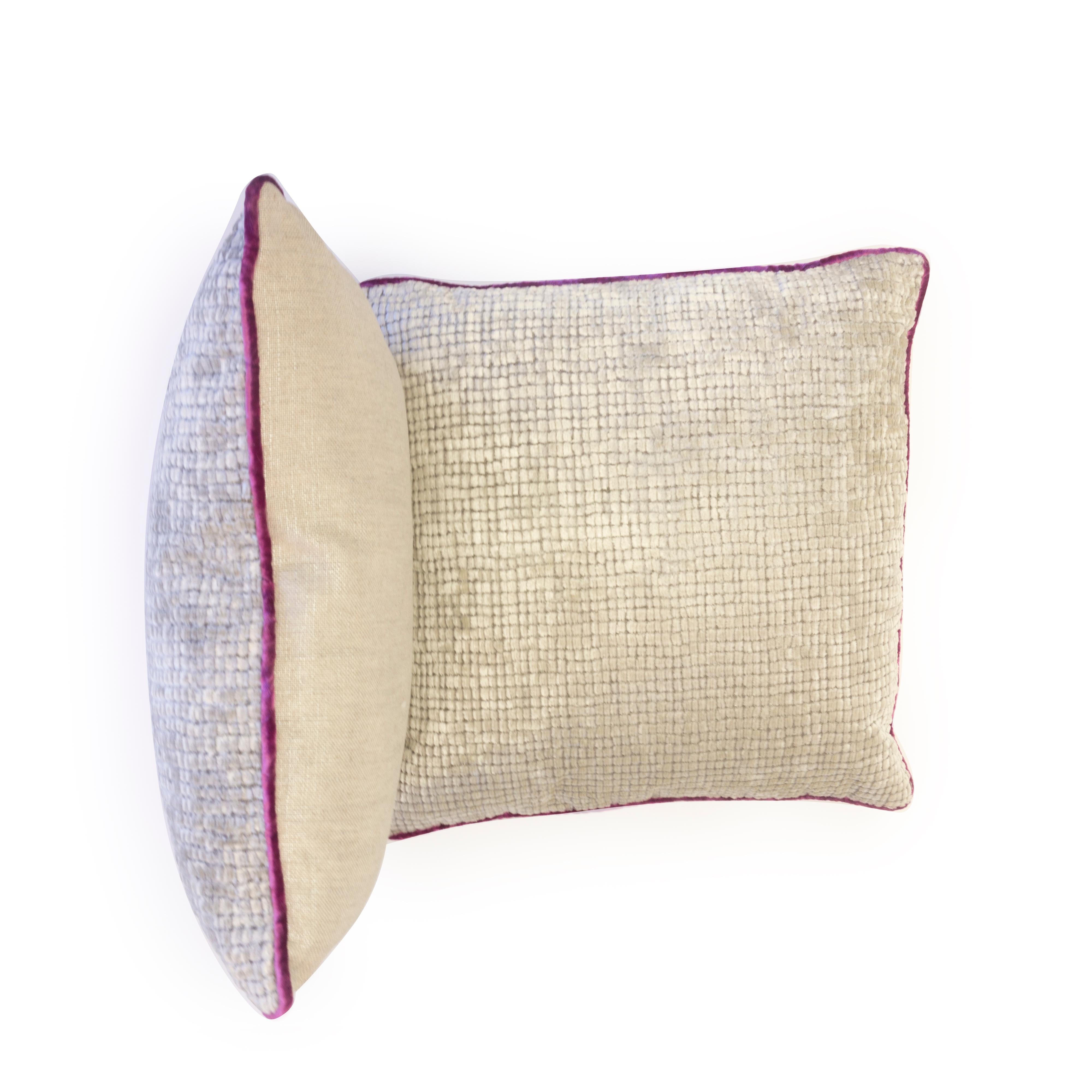 Contemporary Soft Velvet Throw Pillows with Fuchsia Piping