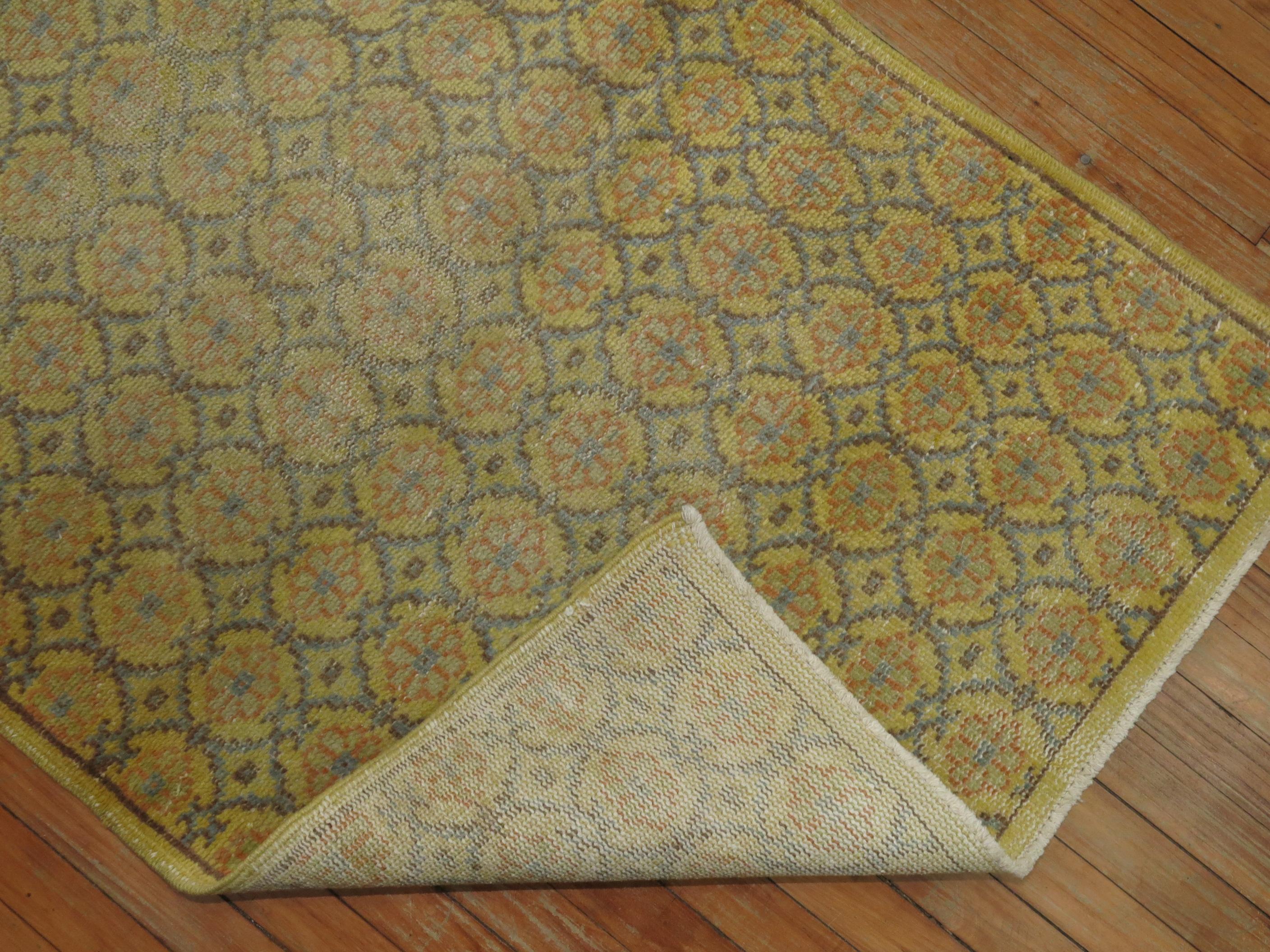 Soft Yellow Turkish Scatter Runner In Fair Condition For Sale In New York, NY