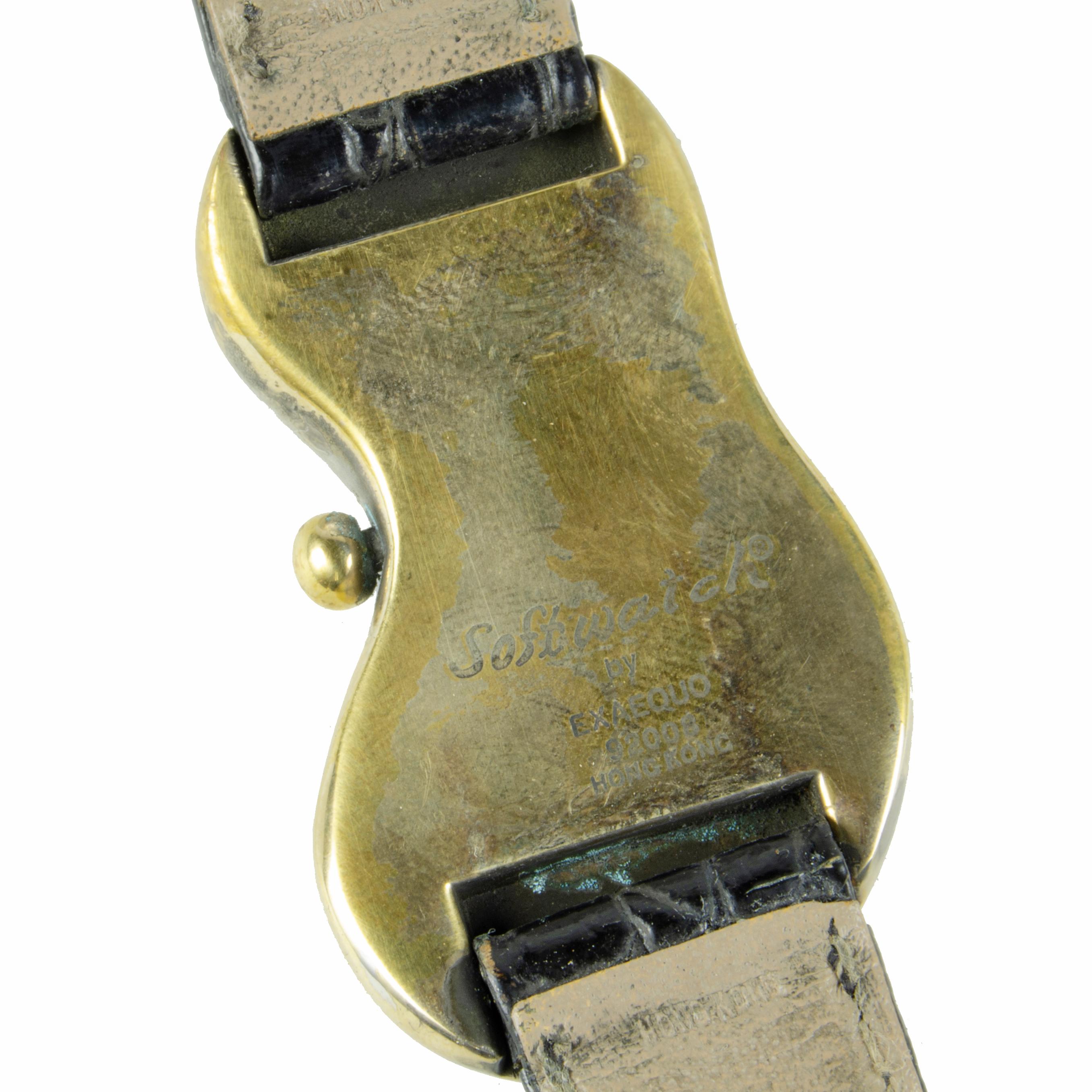 Softwatch: 1990 Leather and Gilt Metal Quartz Wristwatch by Exaequo, Hong Kong For Sale 2