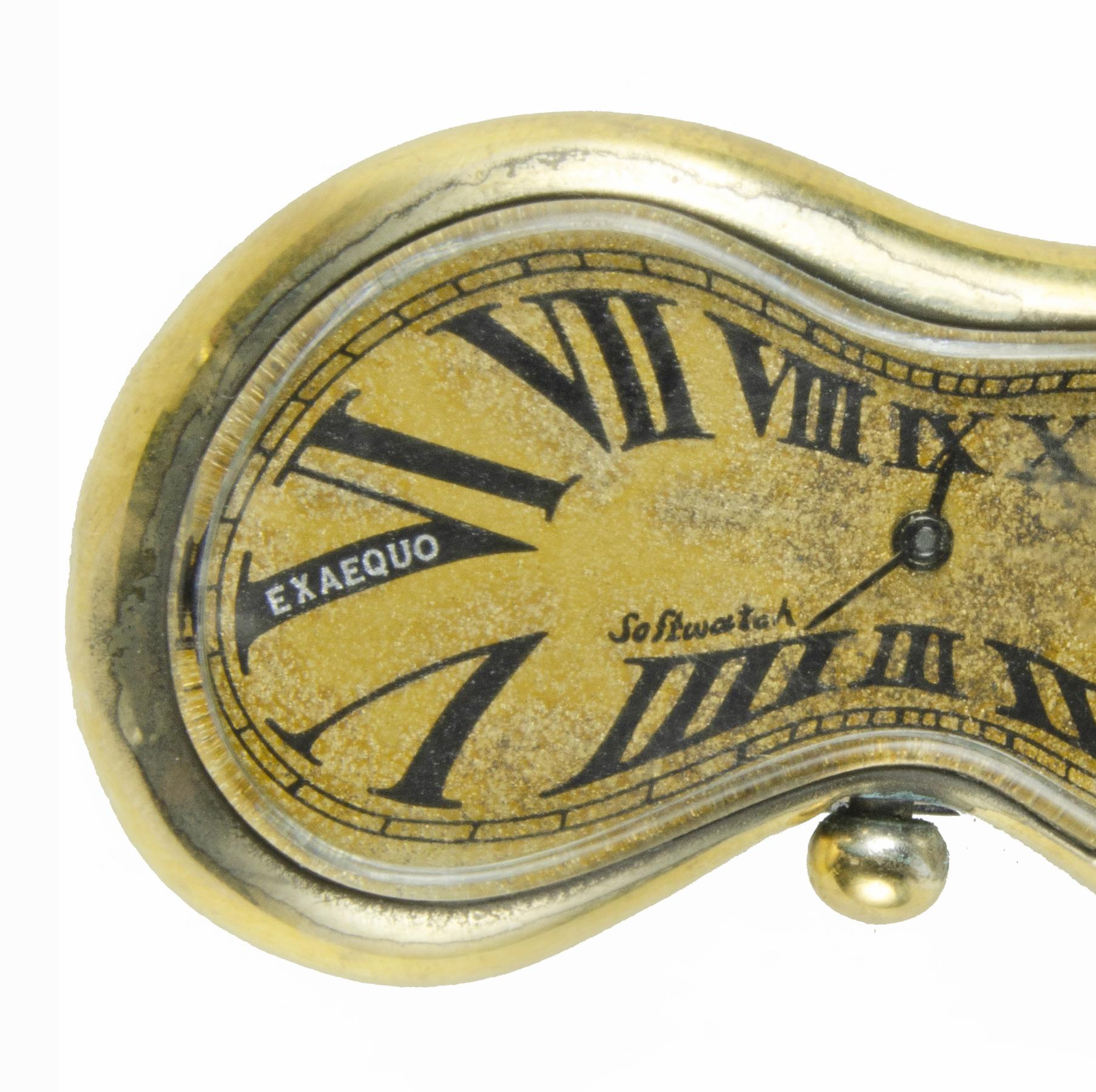 Late 20th Century Softwatch: 1990 Leather and Gilt Metal Quartz Wristwatch by Exaequo, Hong Kong For Sale