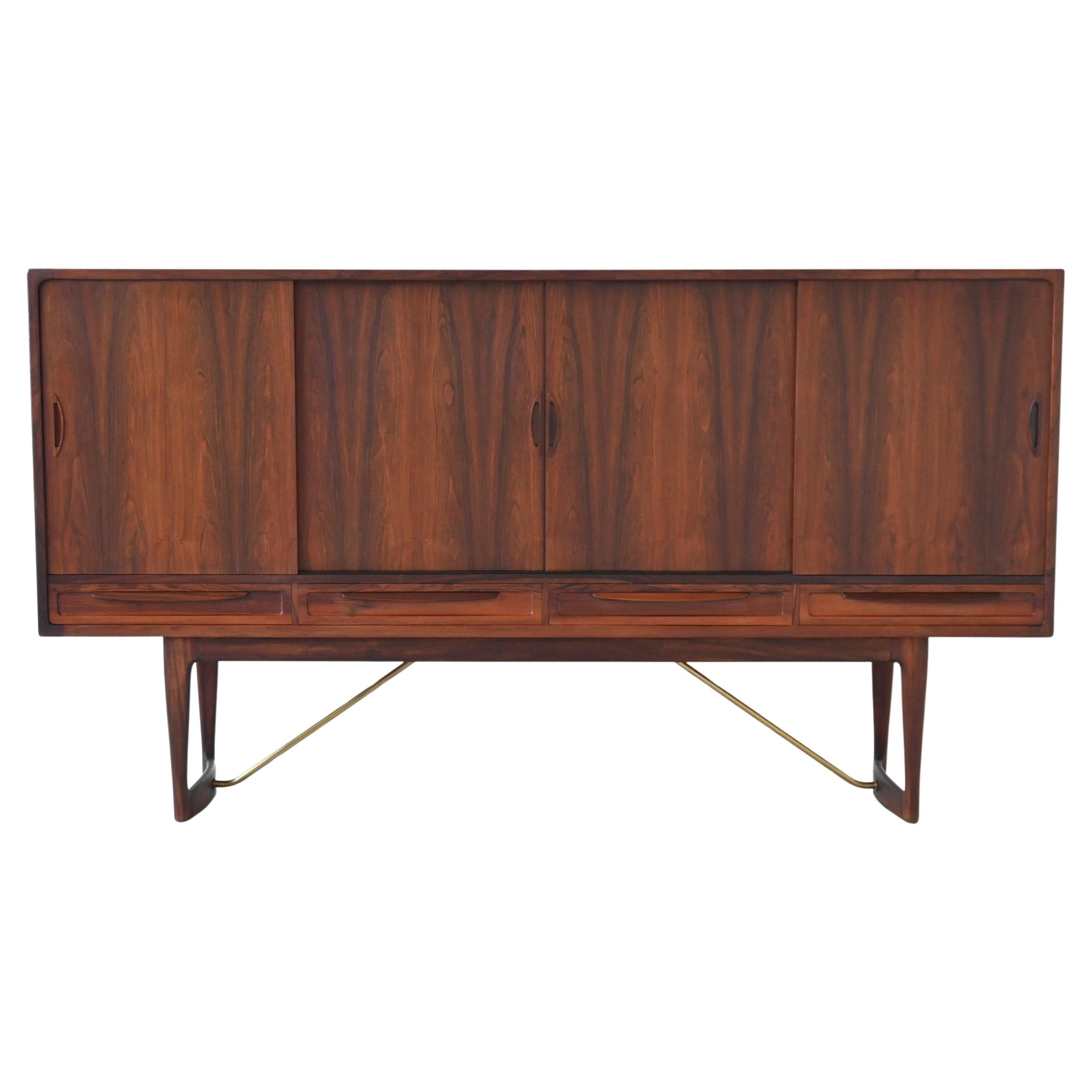 Sofus Jorgensen cross-leg highboard in rosewood Nyrup Denmark 1960