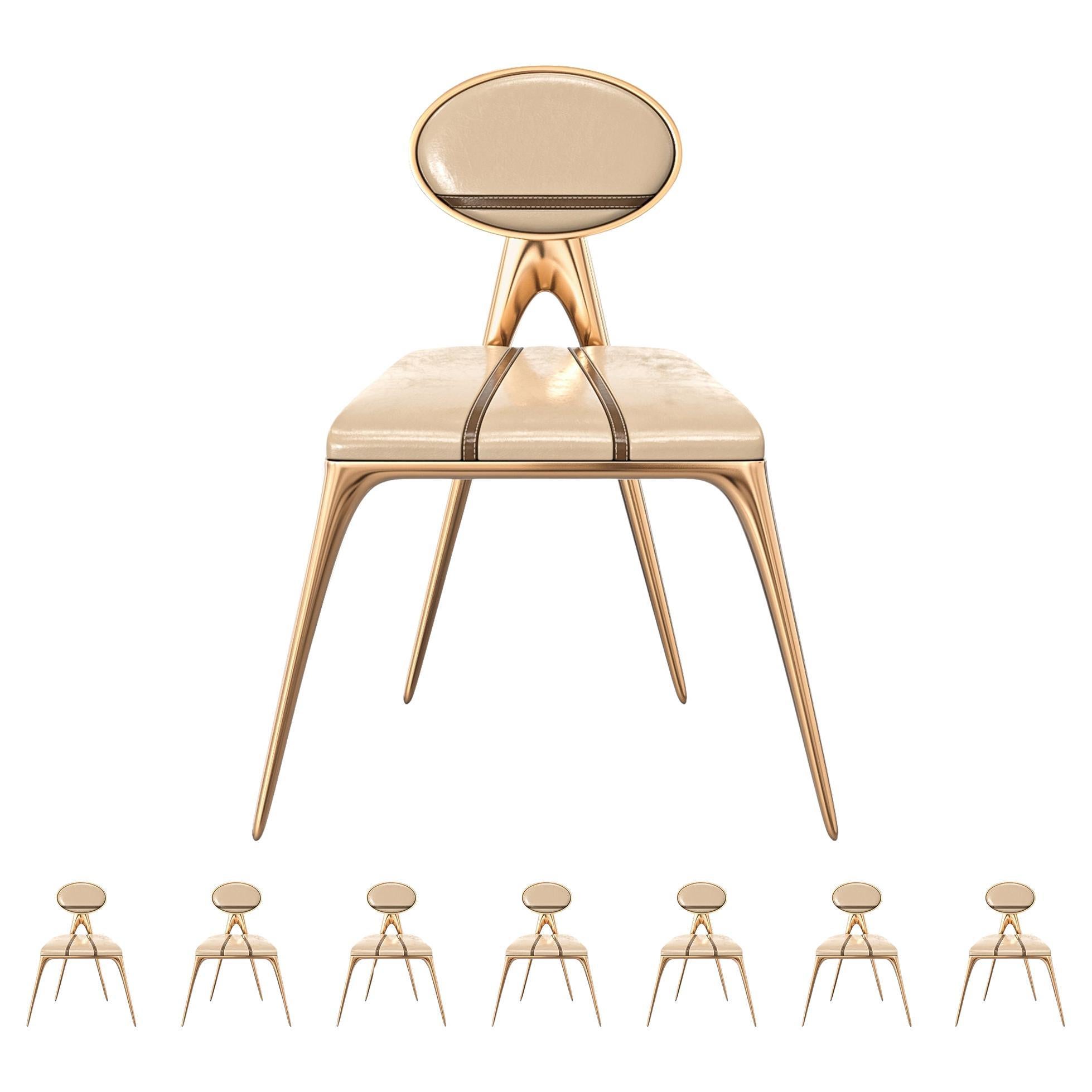 "L
uovo" Stuhl, Satz von acht, mit Bronze und maßgeschneidertem Leder, Istanbul