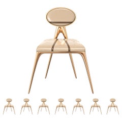 "L
uovo" Stuhl, Satz von acht, mit Bronze und maßgeschneidertem Leder, Istanbul