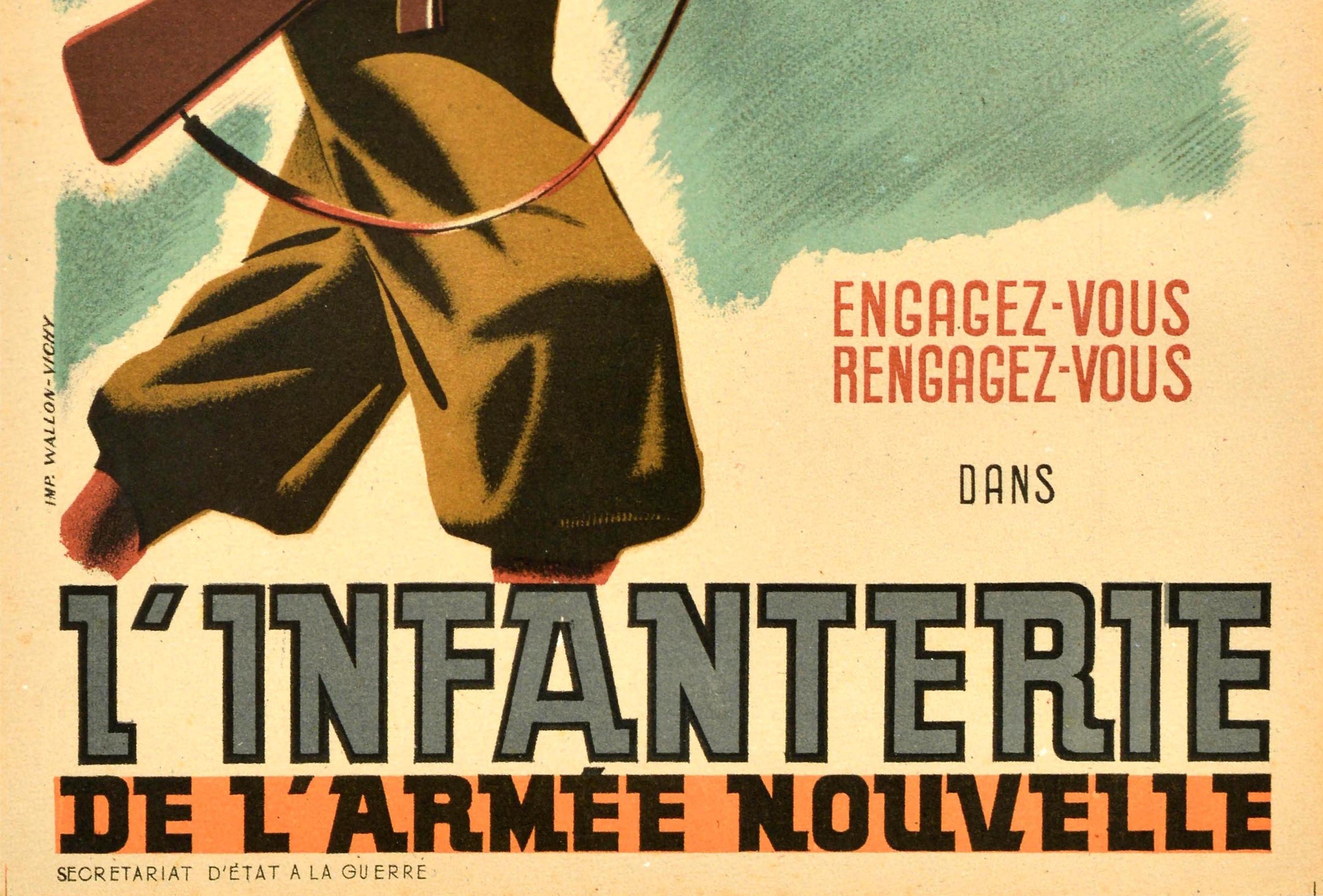 Original-Vintage-Poster, „ Join The New Army Infantry l'Infanterie De l'Armee“, Zweiter Weltkrieg (Beige), Print, von Sogno