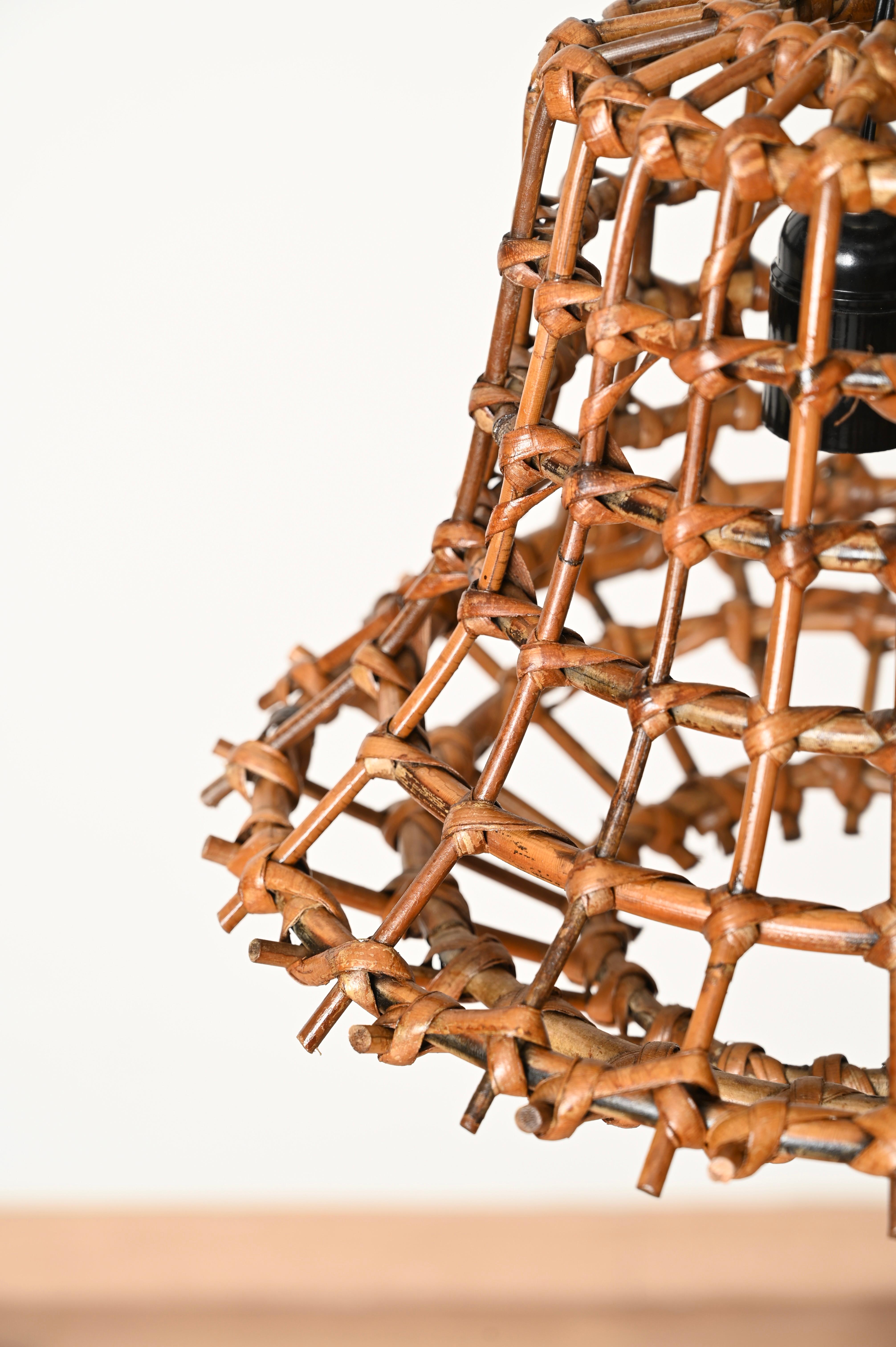 Lampadario a sospensione Sognot di metà secolo in bambù, rattan e vimini, Francia, anni '60 in vendita 2