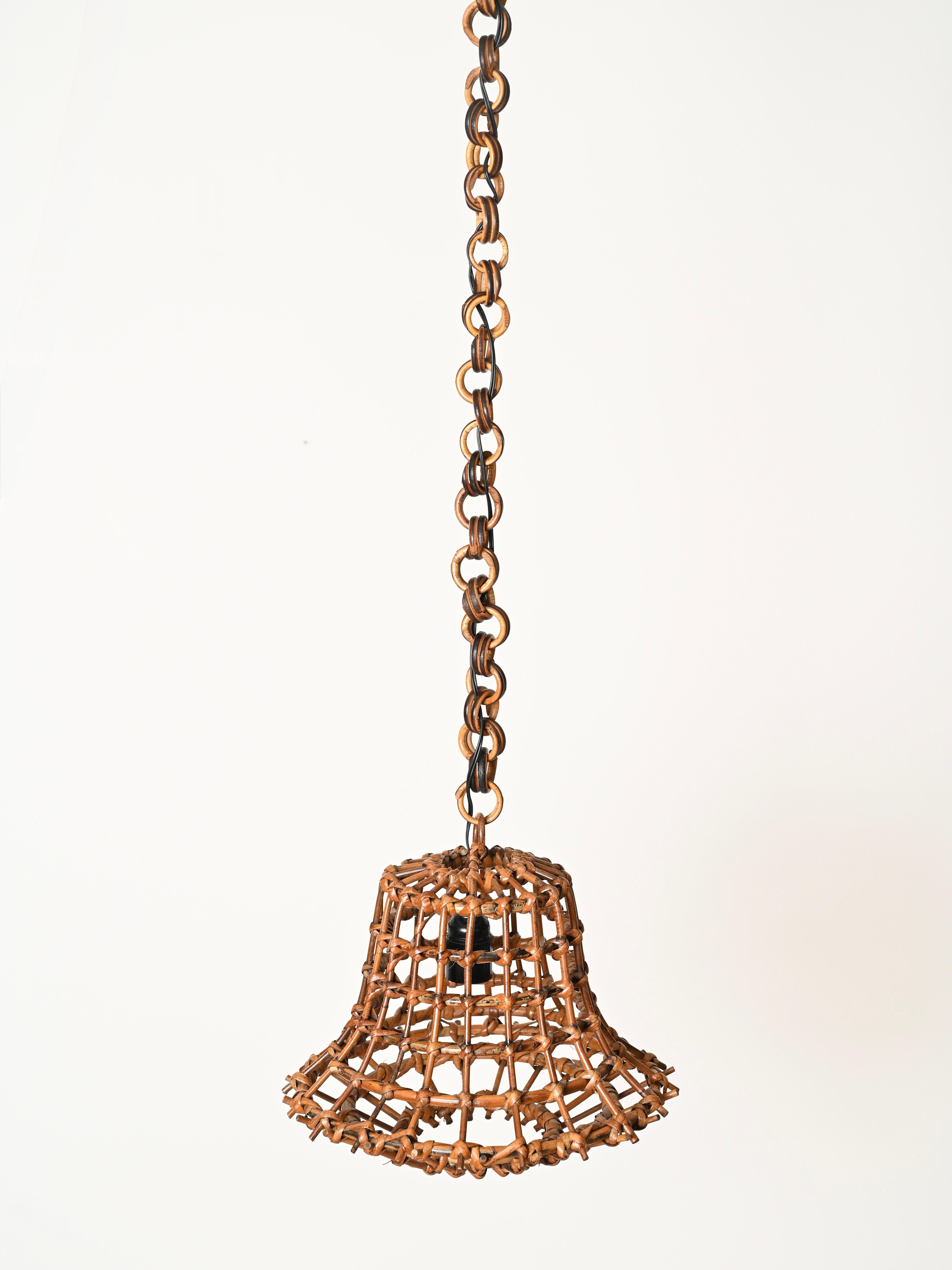 Lampadario a sospensione Sognot di metà secolo in bambù, rattan e vimini, Francia, anni '60 in vendita 3