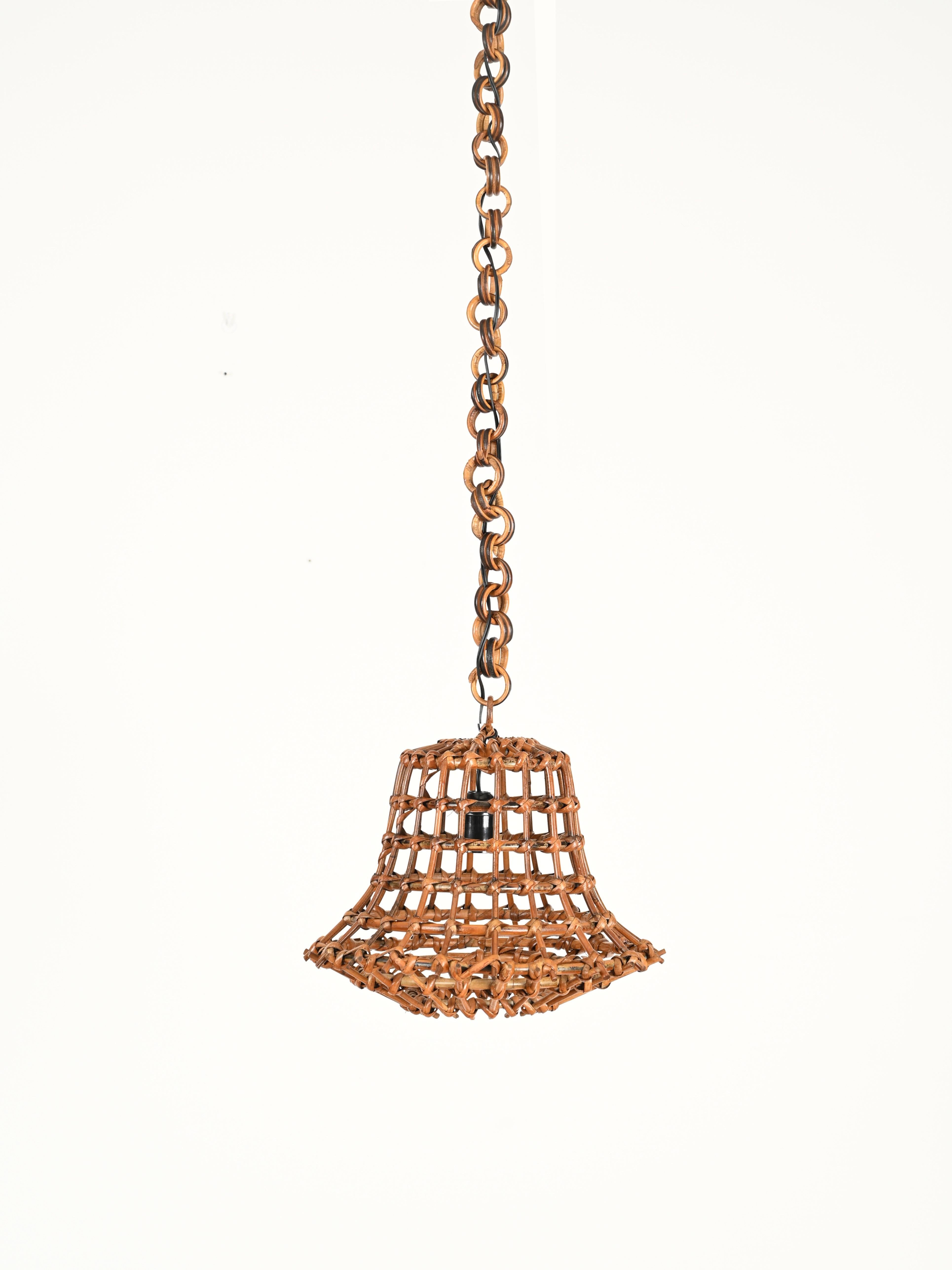 Mid-Century moderno Lampadario a sospensione Sognot di metà secolo in bambù, rattan e vimini, Francia, anni '60 in vendita