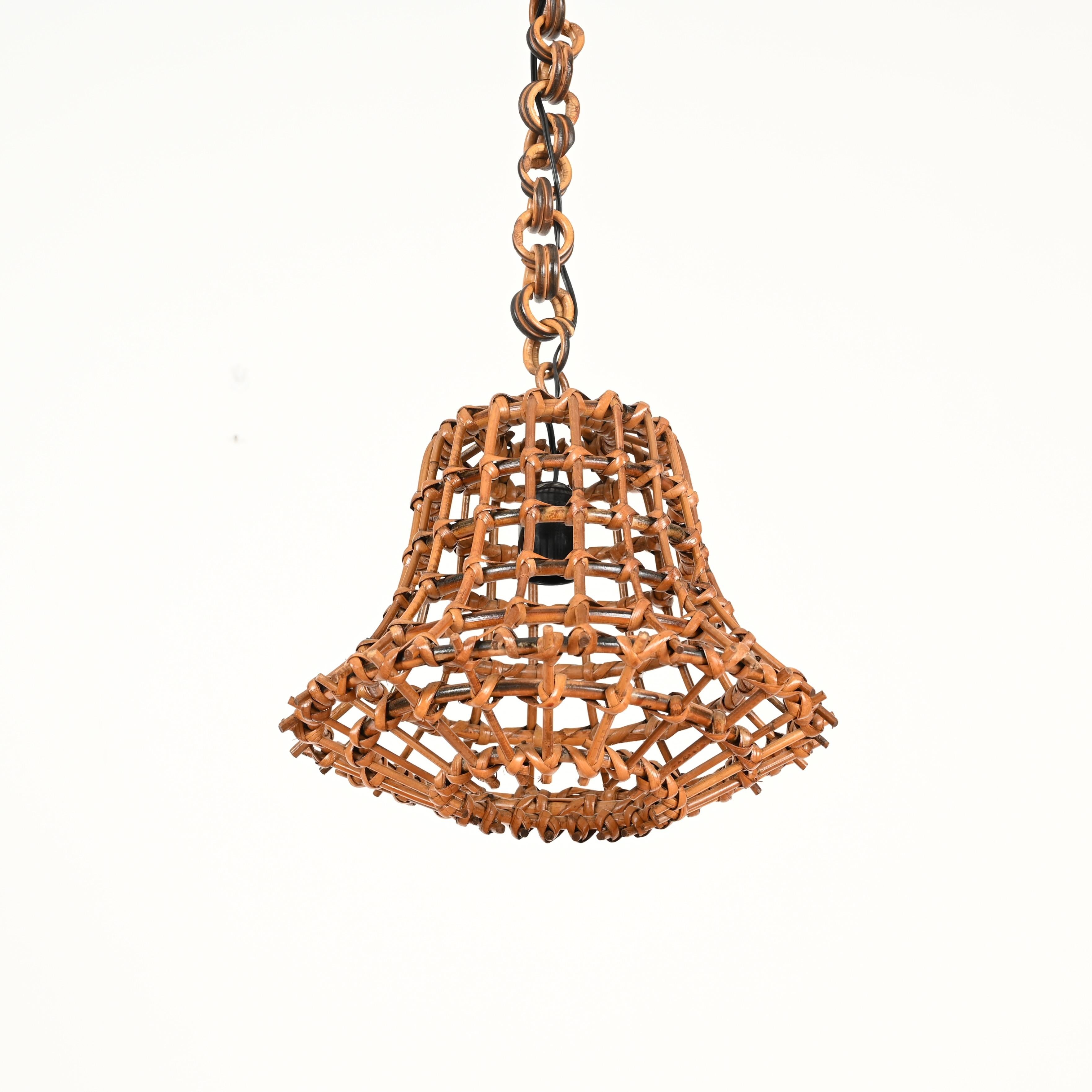 Fatto a mano Lampadario a sospensione Sognot di metà secolo in bambù, rattan e vimini, Francia, anni '60 in vendita