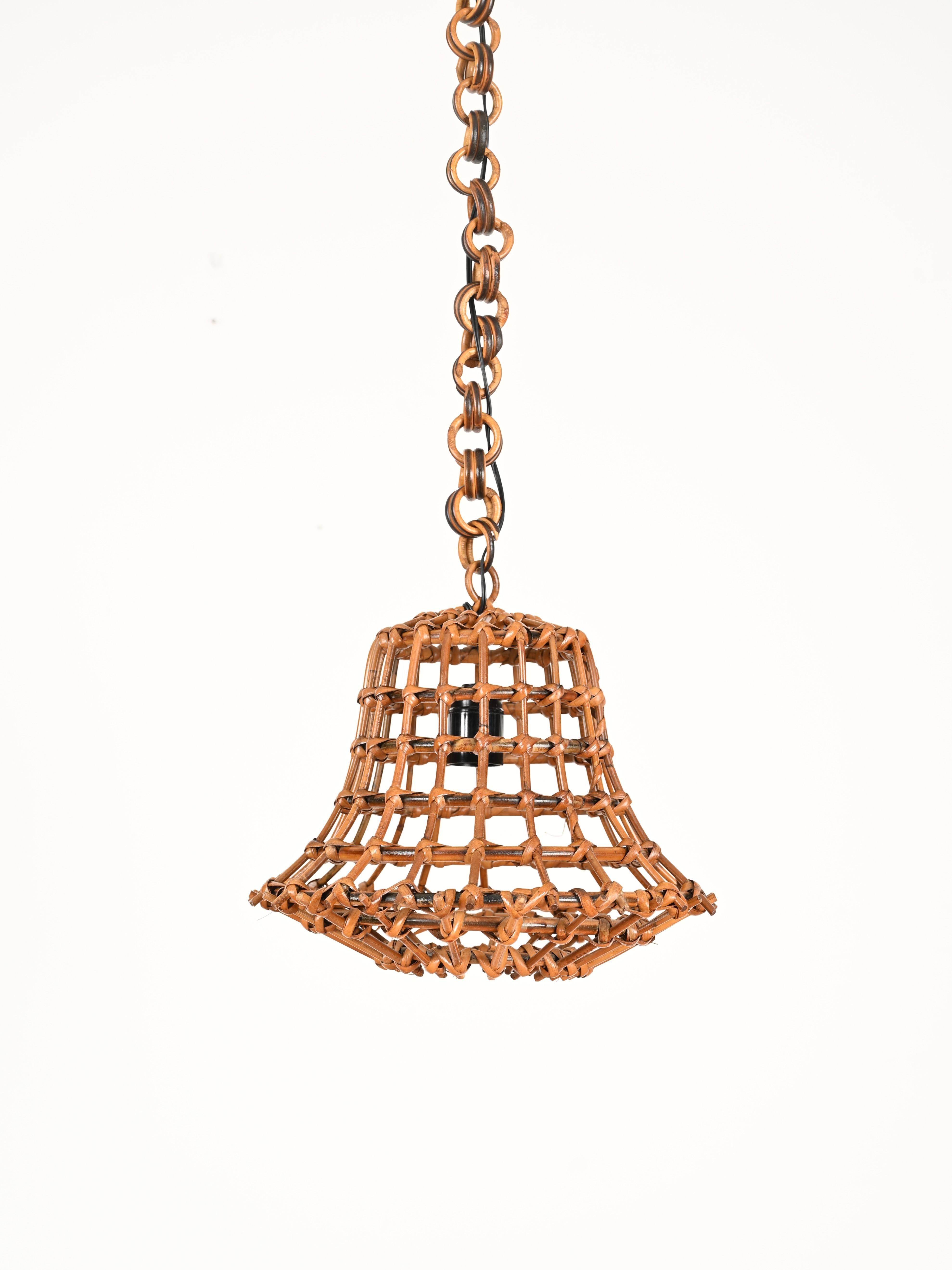 Lampadario a sospensione Sognot di metà secolo in bambù, rattan e vimini, Francia, anni '60 In condizioni buone in vendita a Roma, IT
