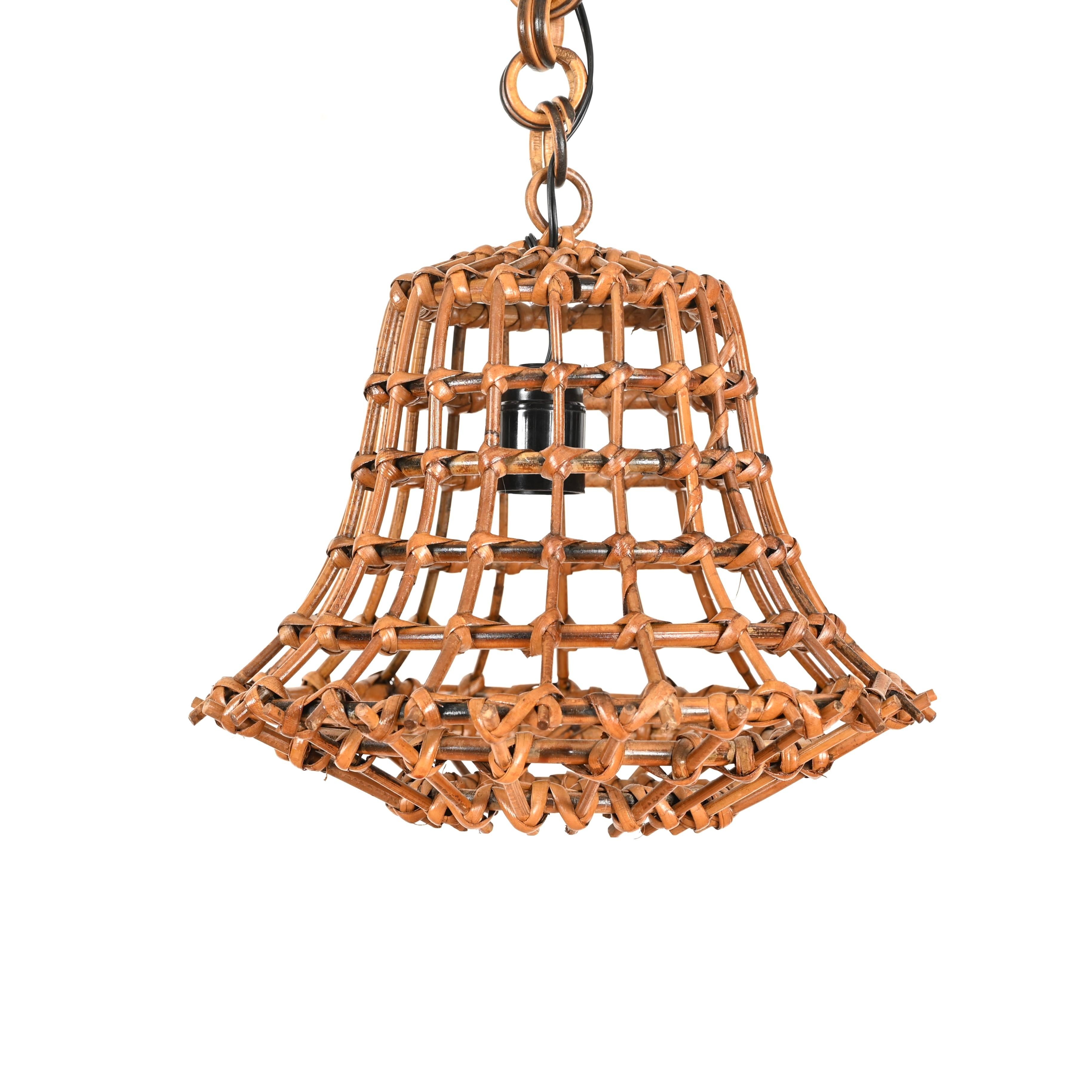 Metà XX secolo Lampadario a sospensione Sognot di metà secolo in bambù, rattan e vimini, Francia, anni '60 in vendita