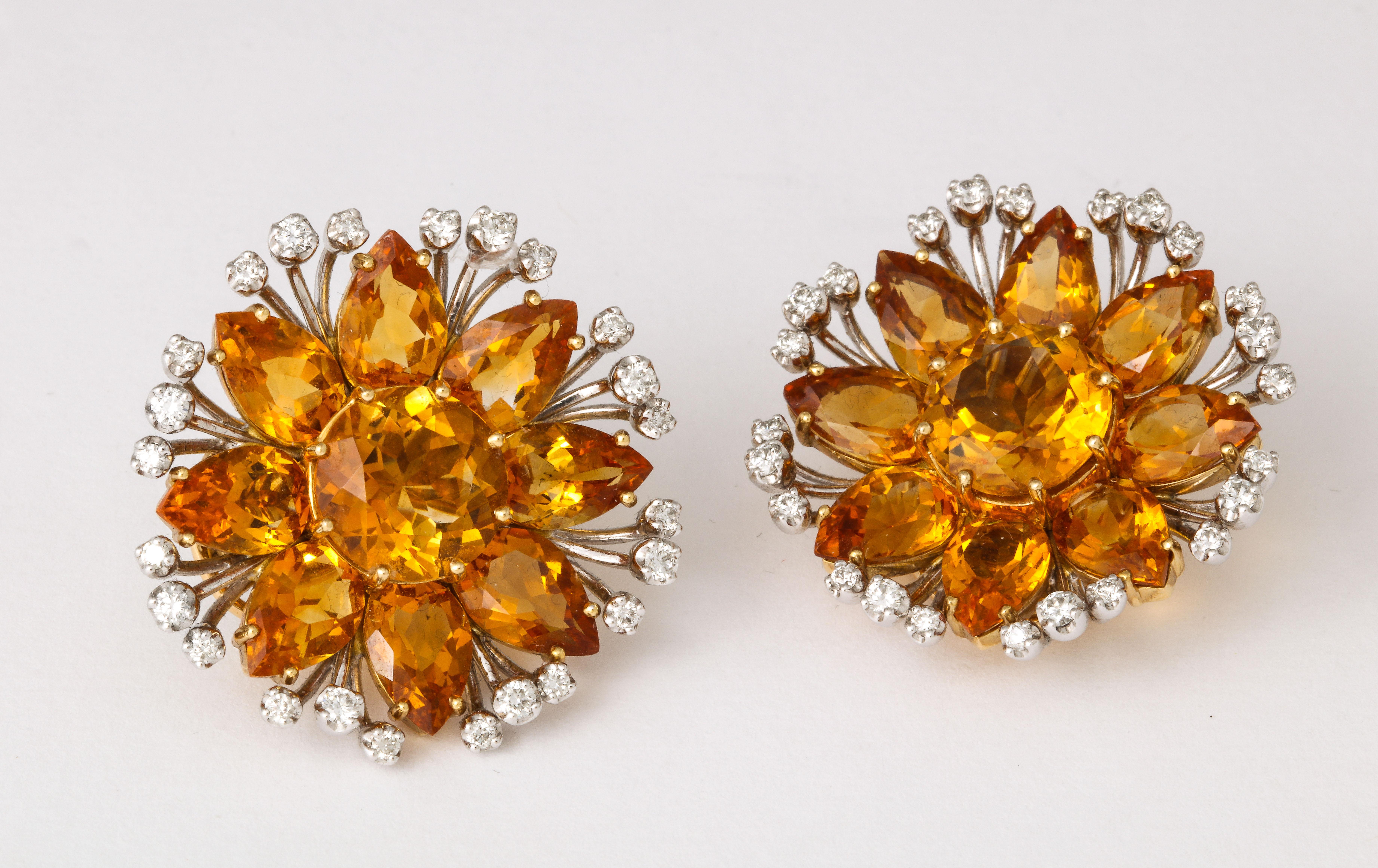 Round Cut Sophia D. Fancy Citrine Diamond Gold Ear Clips