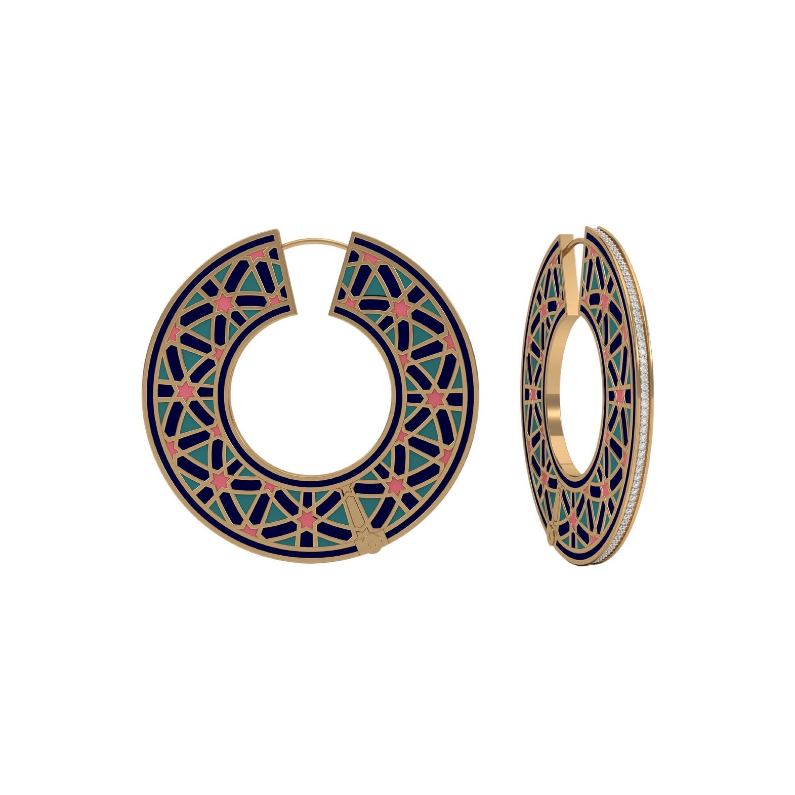 SOHNAA Boucles d'oreilles circulaires Miraas Naaz en or 18Kt avec diamants et émail