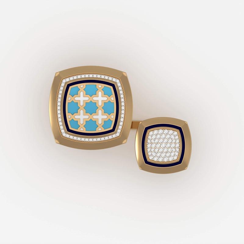 En vente :  SOHNAA Bague double coussin Miraas Omaira en or 18 carats, diamants et émail 2