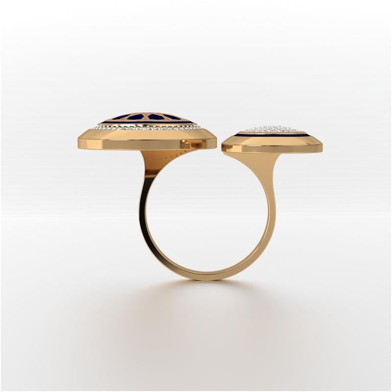 En vente :  SOHNAA Bague double ronde Miraas Omaira en or 18 carats avec diamants et émail Moyen 3