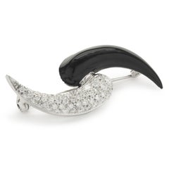 Soho 18 Karat White Gold Pave Diamond and Black Onyx Swirl Pin