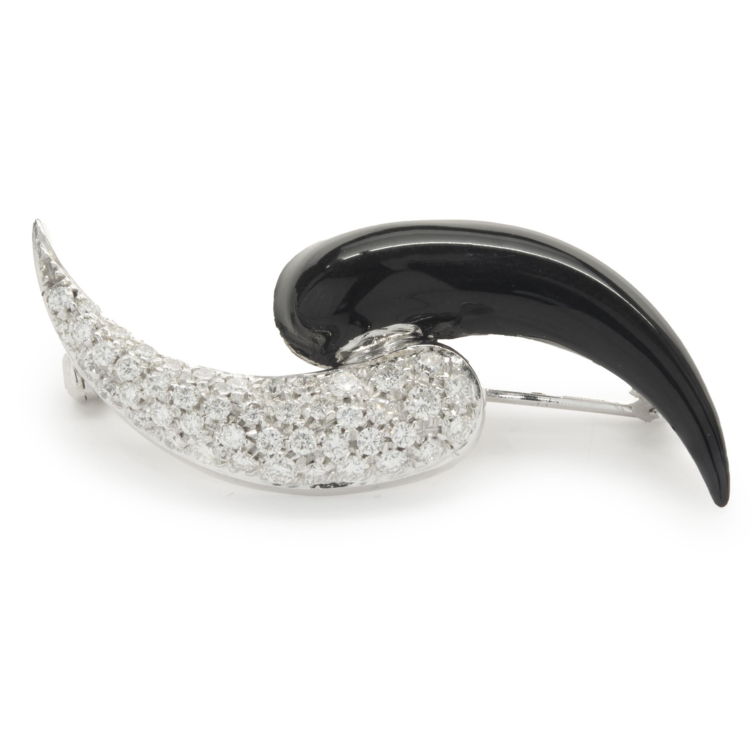 Soho 18 Karat White Gold Pave Diamond and Black Onyx Swirl Pin