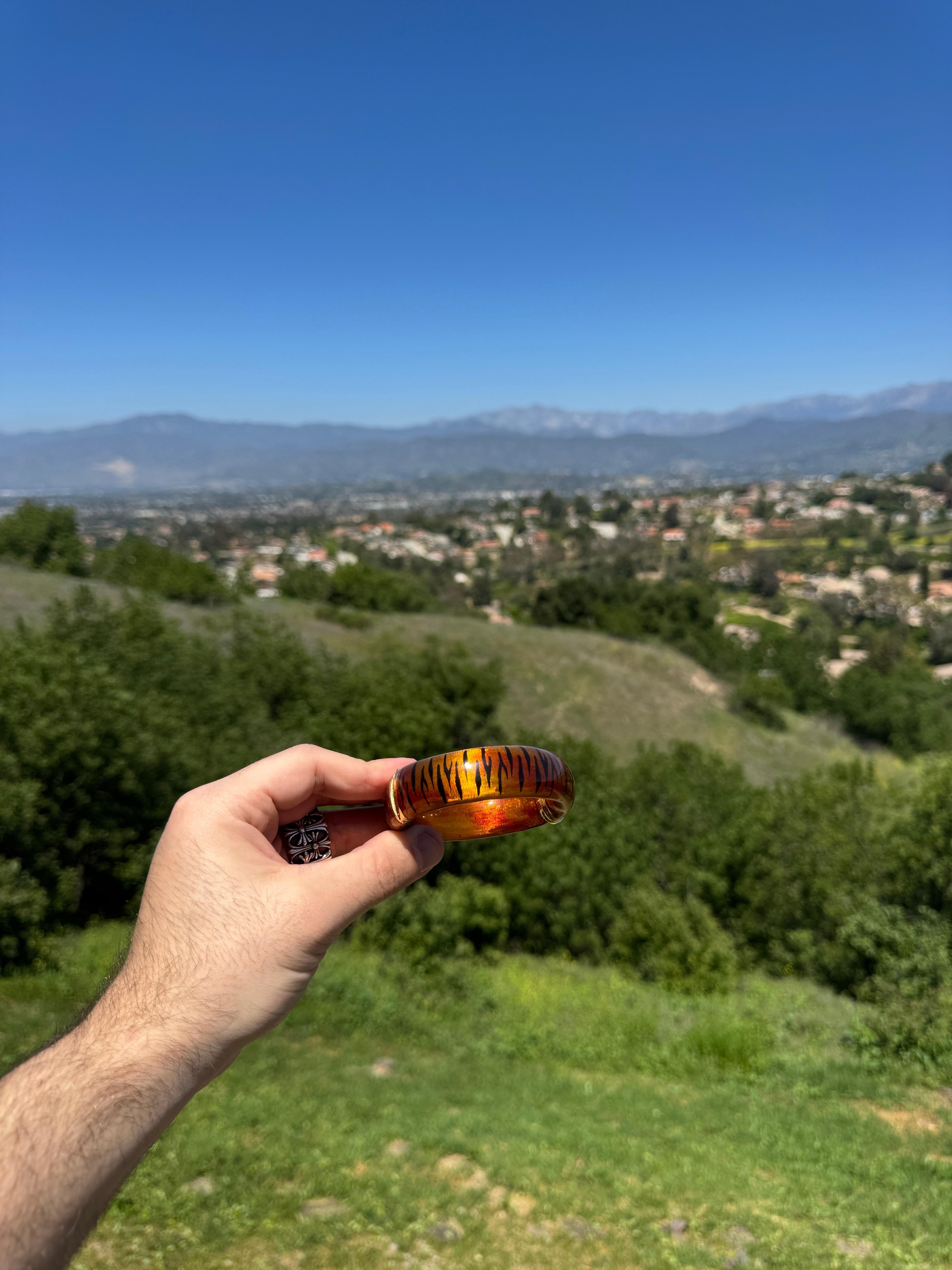 Orecchini a cerchio e bracciali ispirati alla striscia di tigre in oro 18k e smalto di SOHO in vendita 6