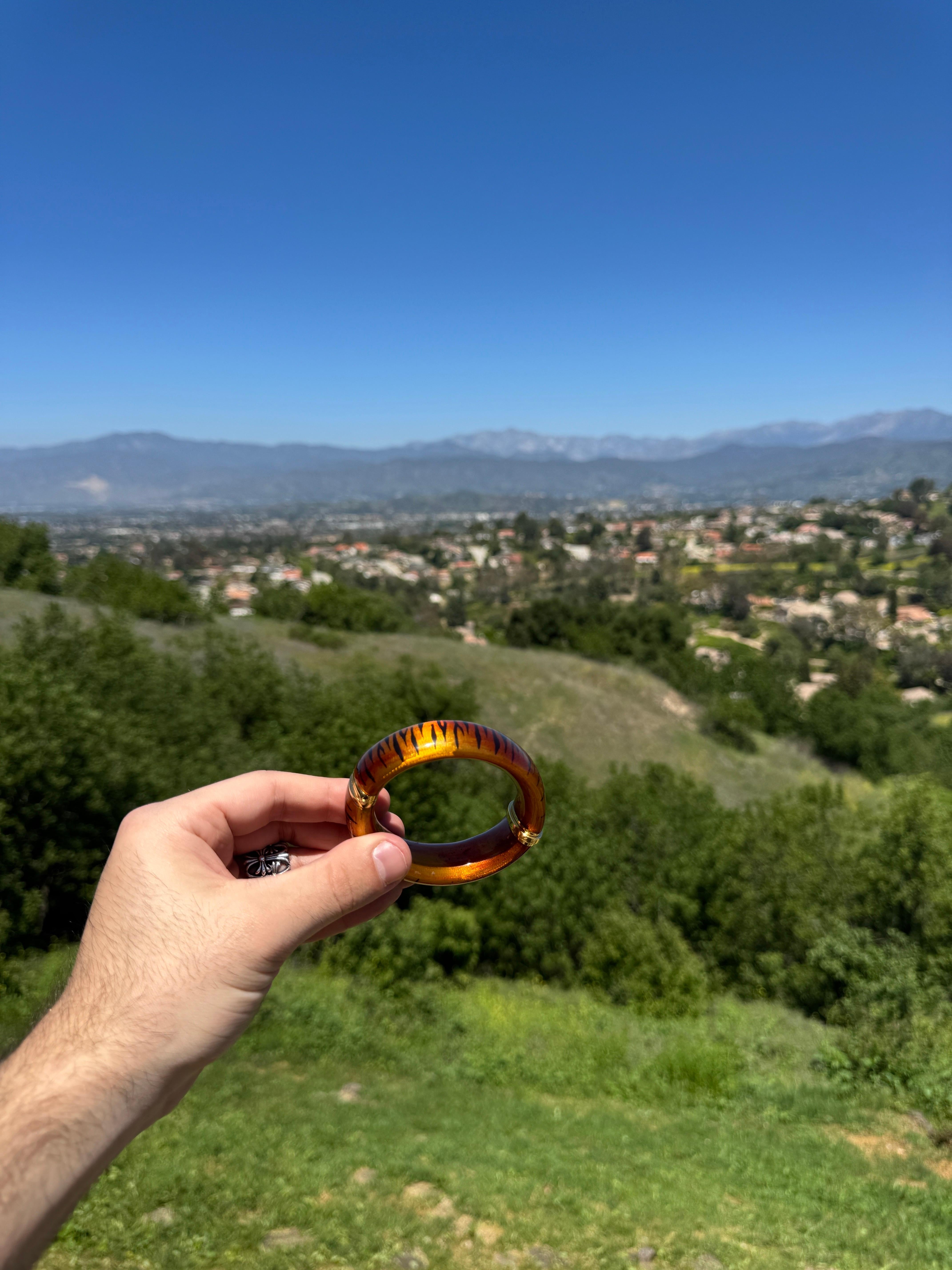 Orecchini a cerchio e bracciali ispirati alla striscia di tigre in oro 18k e smalto di SOHO in vendita 5