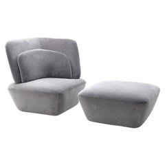 Soho Grey Armchair and Pouf, Designed by Stefano Bigi, Made in Italy