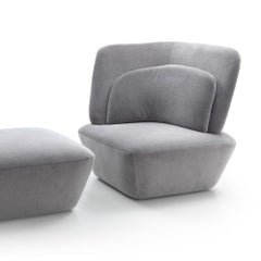 Soho Grey Armchair and Pouf, Designed by Stefano Bigi, Made in Italy