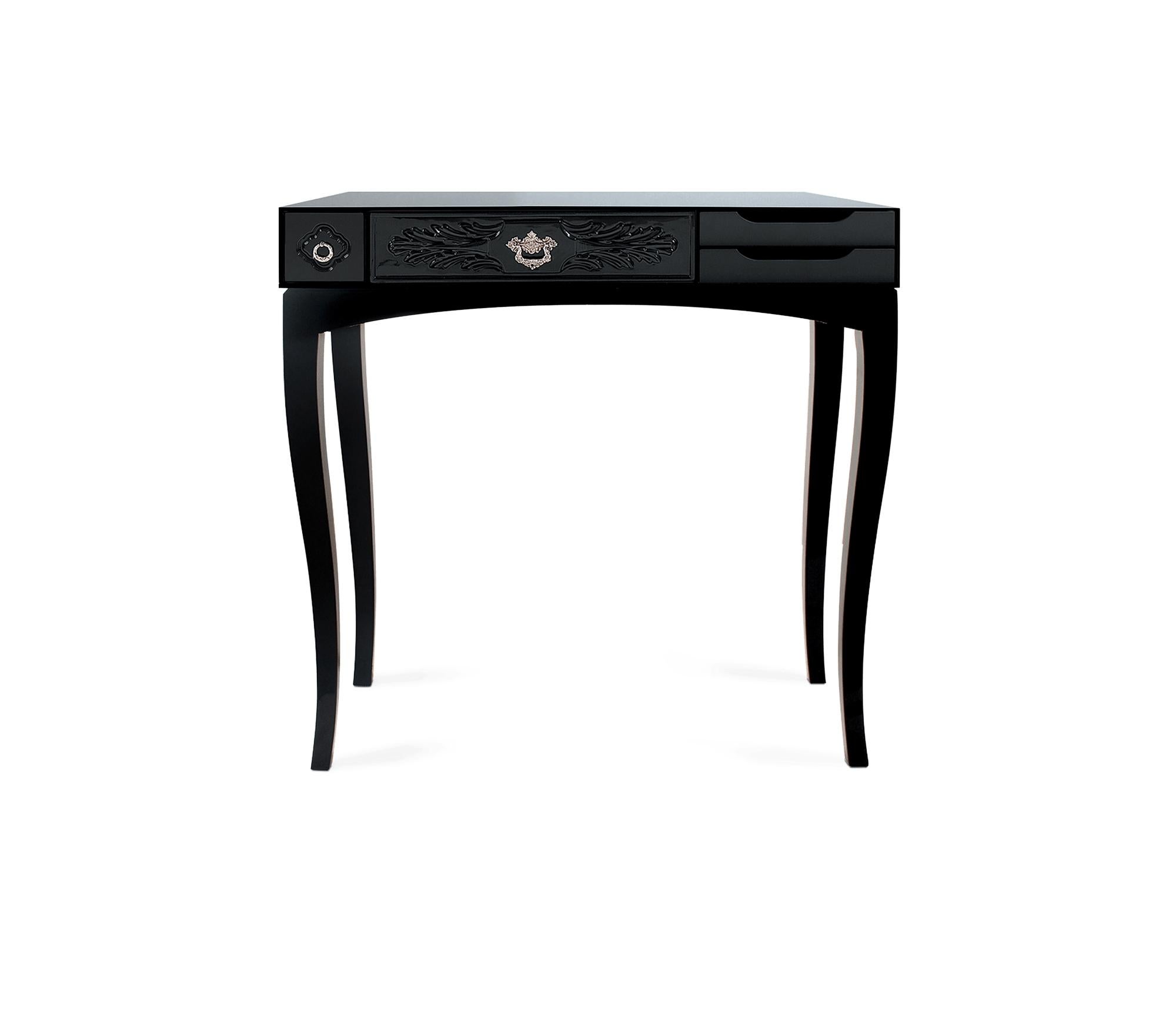 Console Soho noire, bois artisanal, laiton à feuilles d'or et verre - Boca do Lobo Neuf - En vente à Rio Tinto, PT