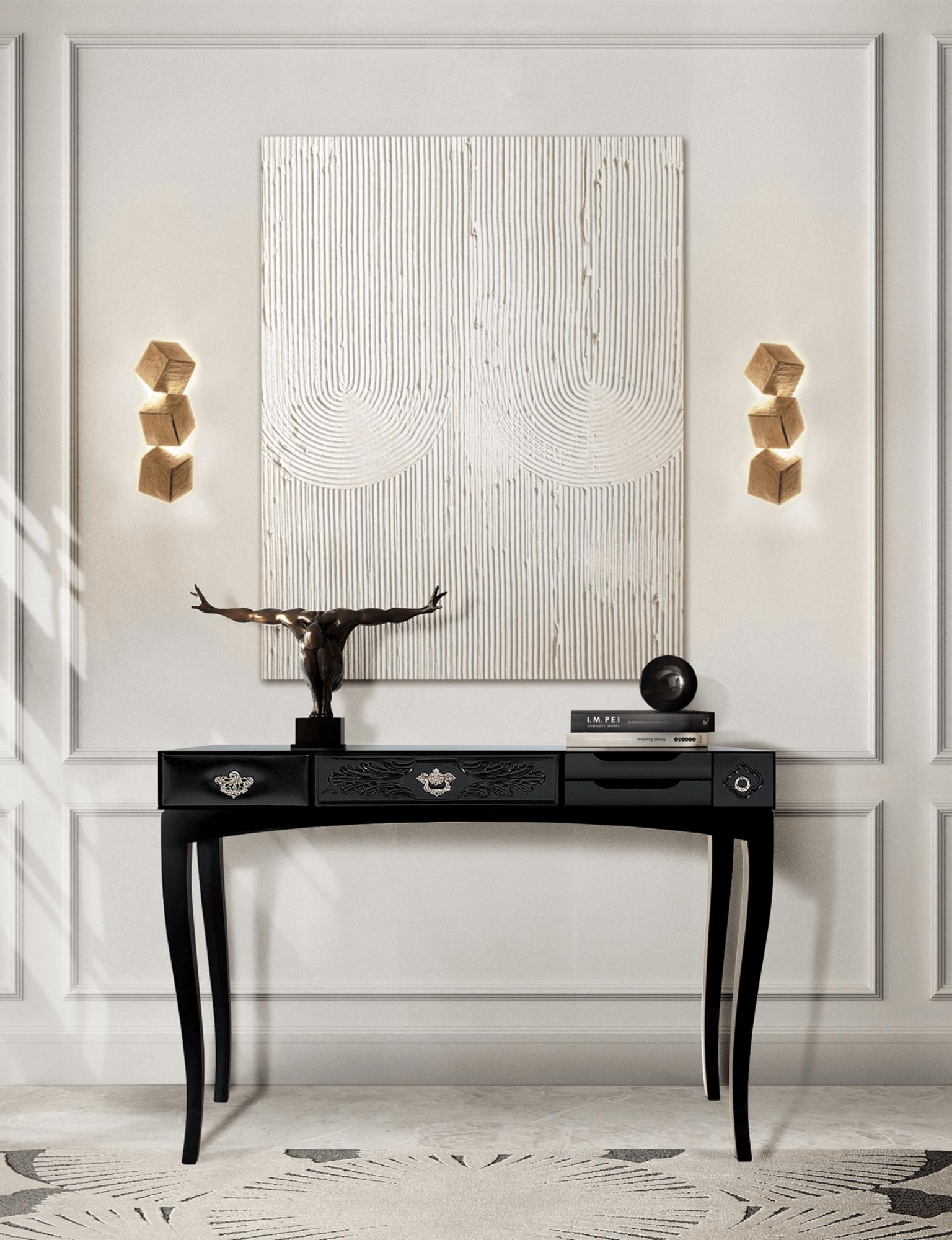 Console Soho noire, bois artisanal, laiton à feuilles d'or et verre - Boca do Lobo en vente 1