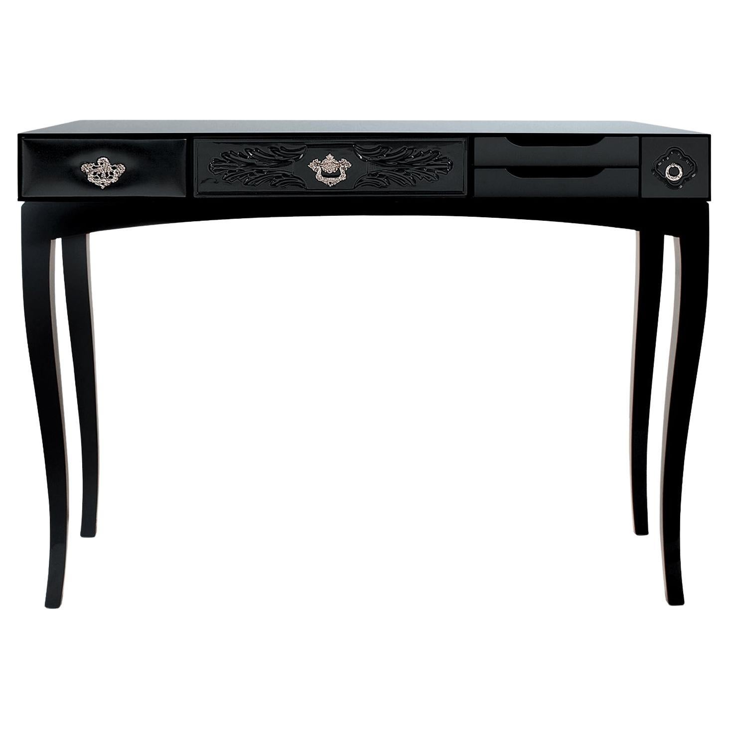 Consolle nera SOHO - Wood artigianale, ottone foglia oro e vetro - Boca Do Lobo