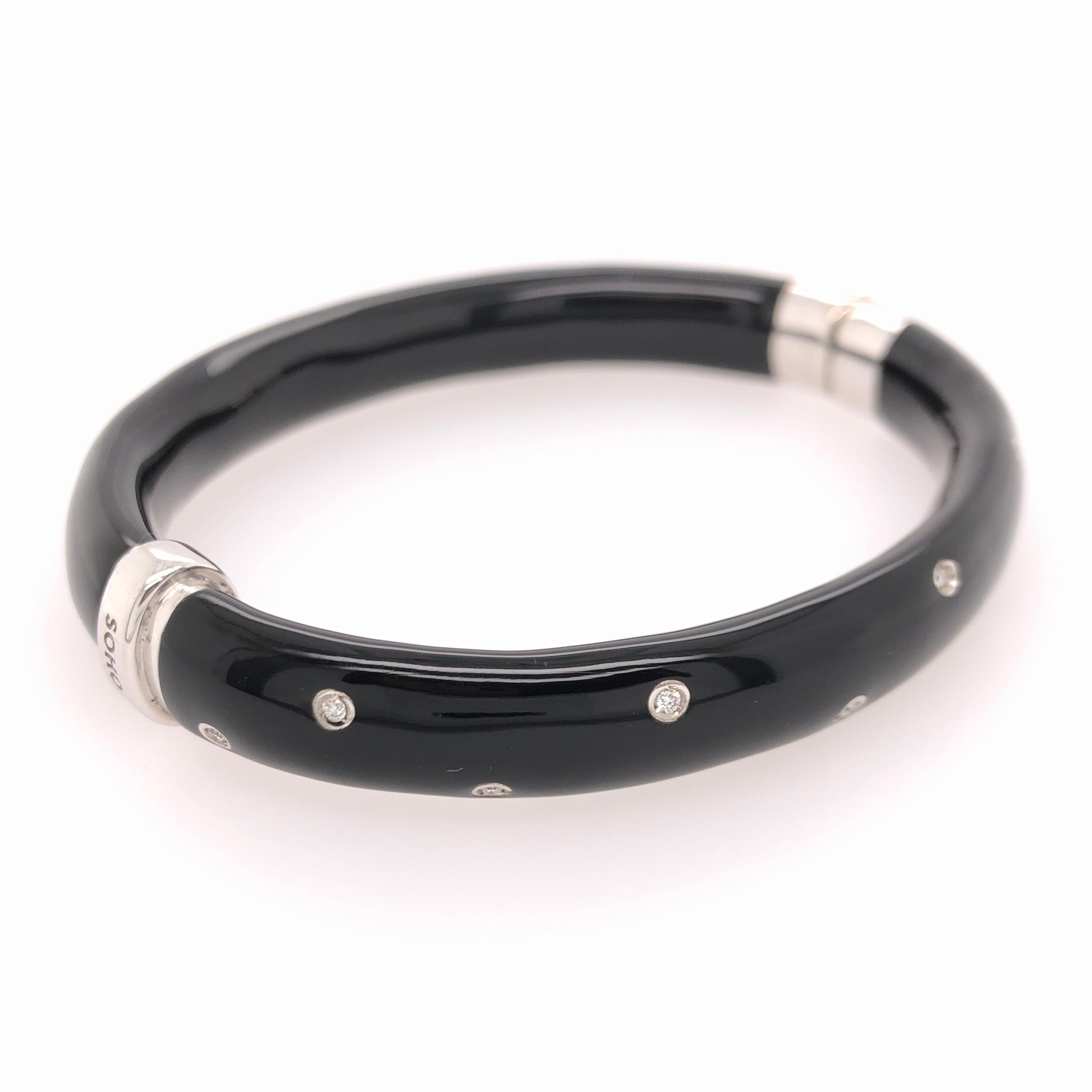 Women's Soho Black Enamel Bangle Bracelet with Diamonds