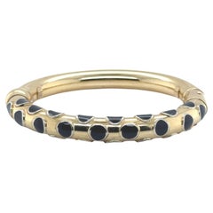SOHO Black Enamel Dot 18 Karat Yellow Gold Hinged Bangle Bracelet