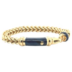 SOHO Modernes italienisches modernes Gliederarmband aus 18 Karat Gelbgold mit blauer Emaille
