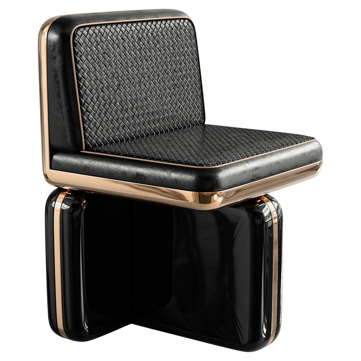 "Soho" Chair, Set of Eight, with Bronze and Woven Leather, Handmade, Istanbul