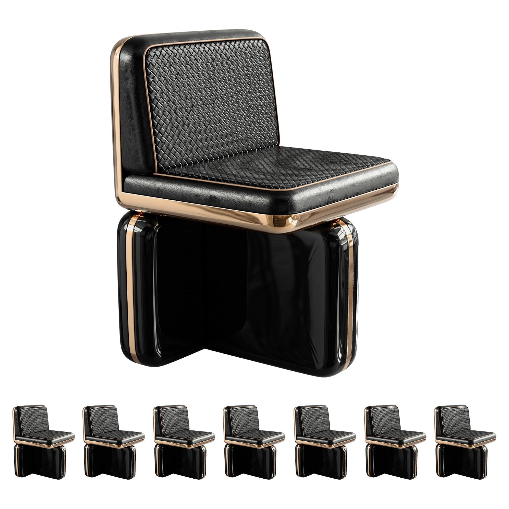 Stuhl „Soho“, achtteilig, mit Bronze und geflochtenem Leder, handgefertigt, Istanbul