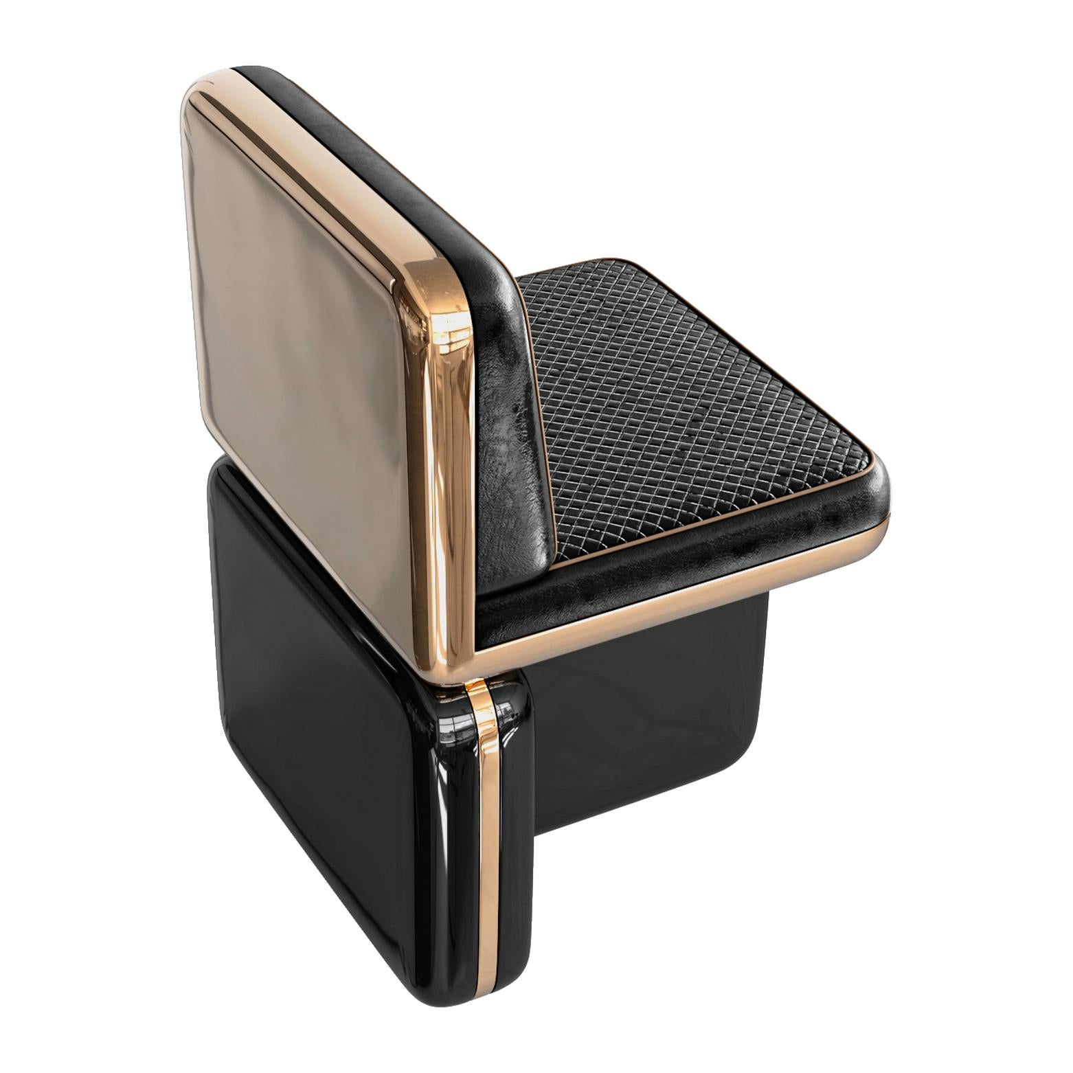 Stuhl „Soho“ mit Bronze, maßgeschneidertes gewebtes Leder, handgefertigt, Istanbul (Türkisch) im Angebot