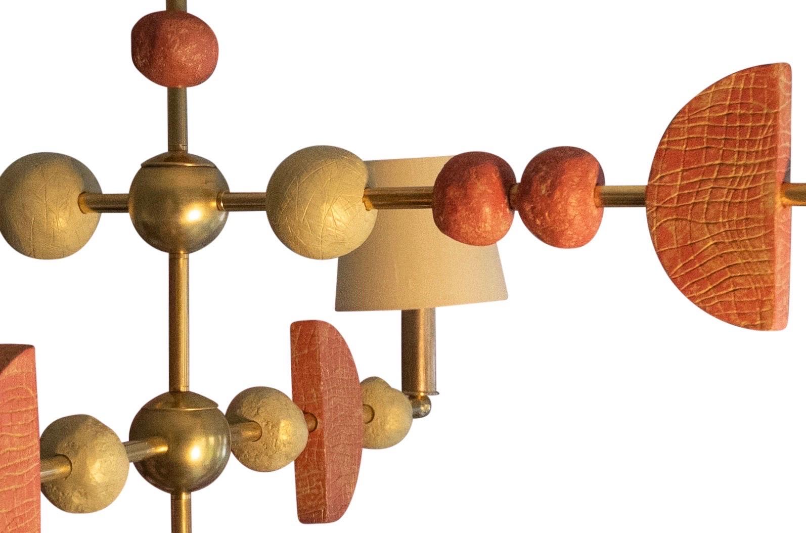 English Soho Chandelier, Contemporary, Brass with Sculpted Spheres by Margit Wittig For Sale