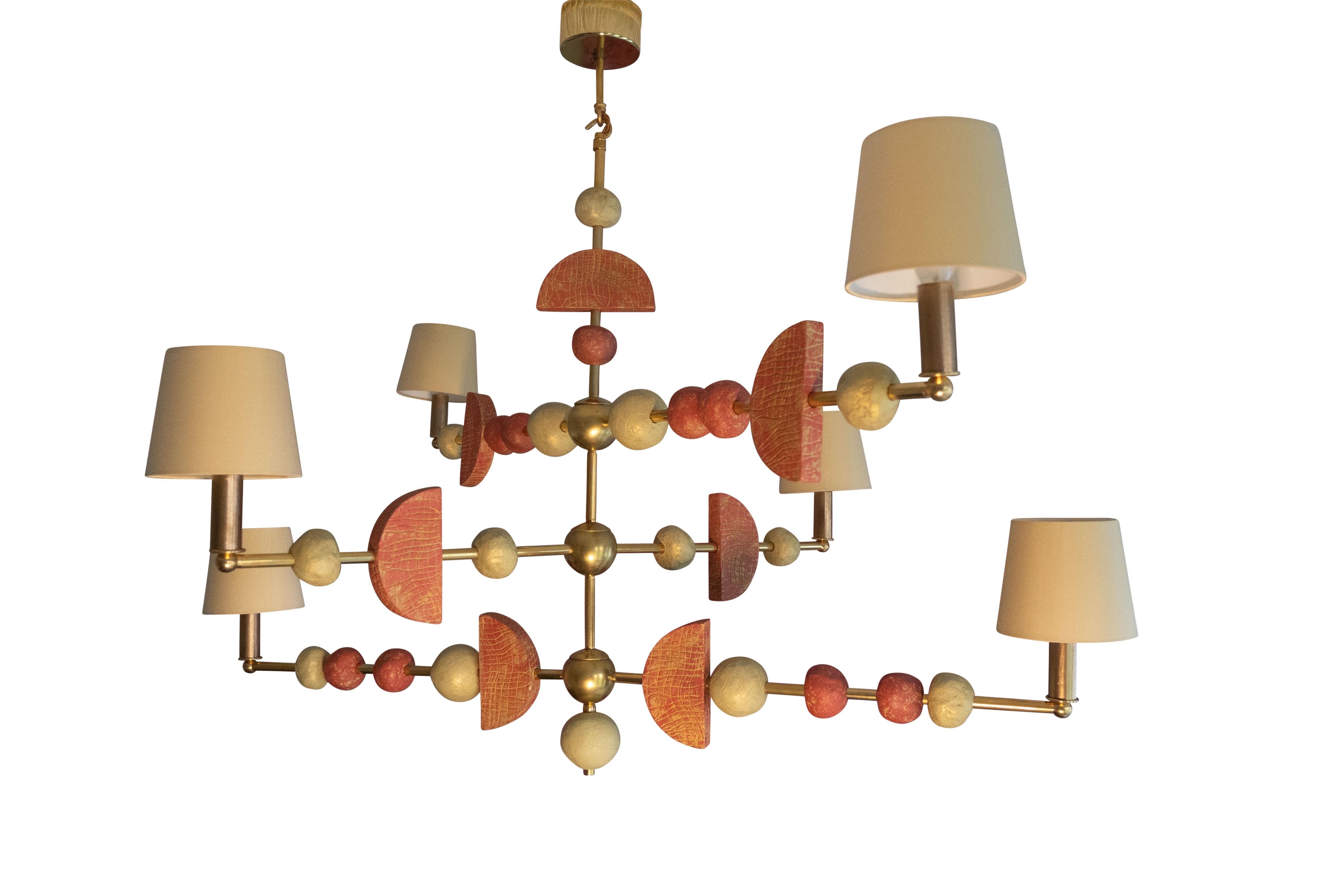 Cast Soho Chandelier, Contemporary, Brass with Sculpted Spheres by Margit Wittig For Sale