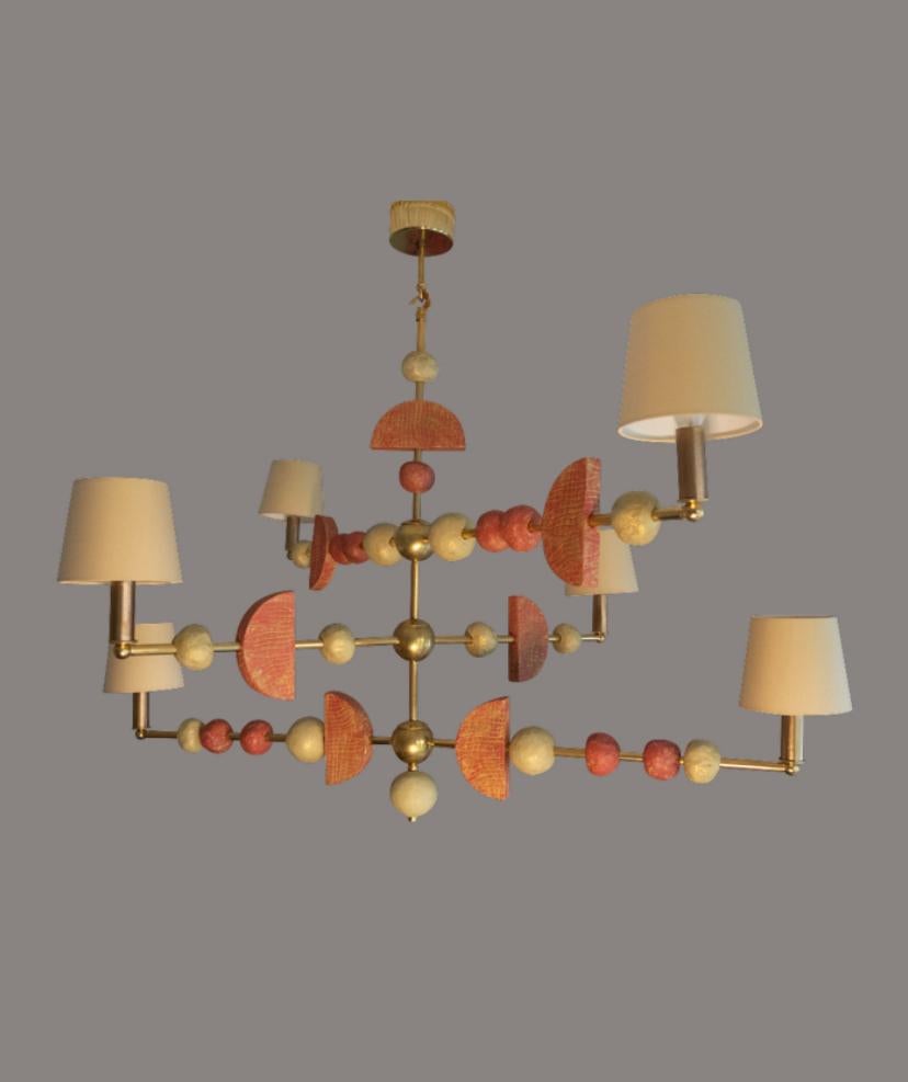 Soho Chandelier, Contemporary, Brass with Sculpted Spheres by Margit Wittig In New Condition For Sale In  London, GB